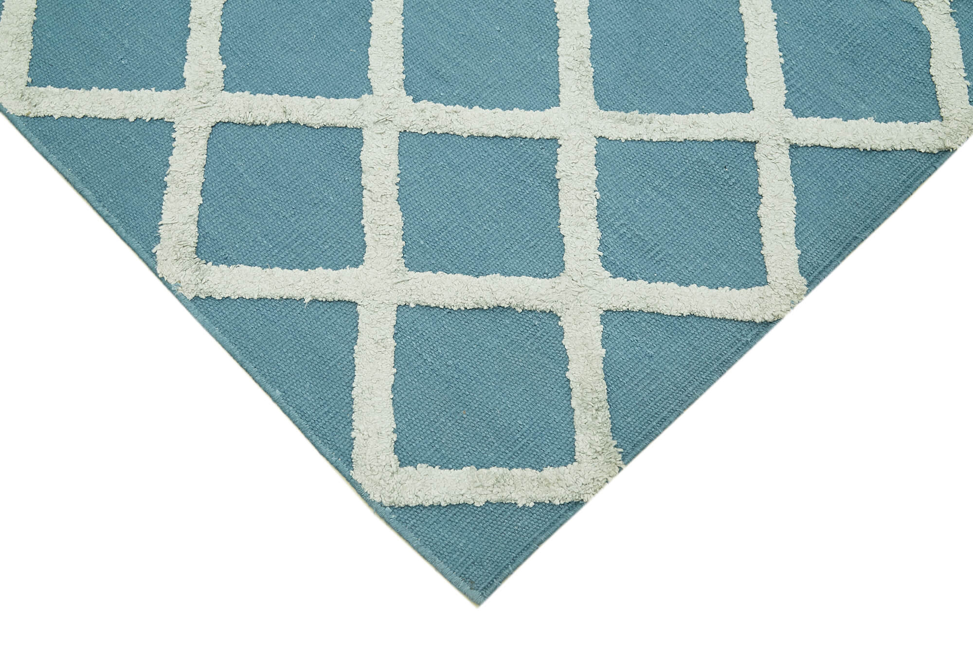 Handmade Wool Cotton Rug – Blue Geometric Area Rug | Durable Living Room Carpet 8'1''x10'