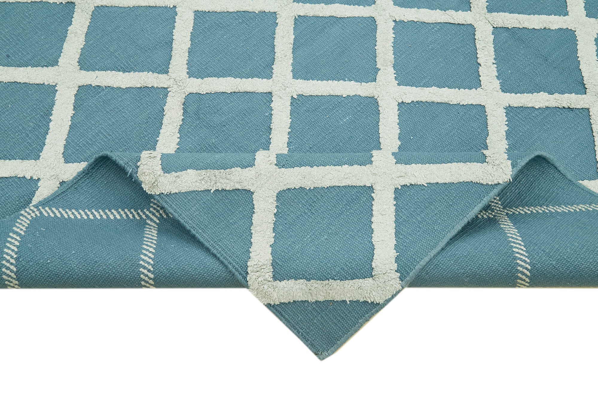 Handmade Wool Cotton Rug – Blue Geometric Area Rug | Durable Living Room Carpet 8'1''x10'