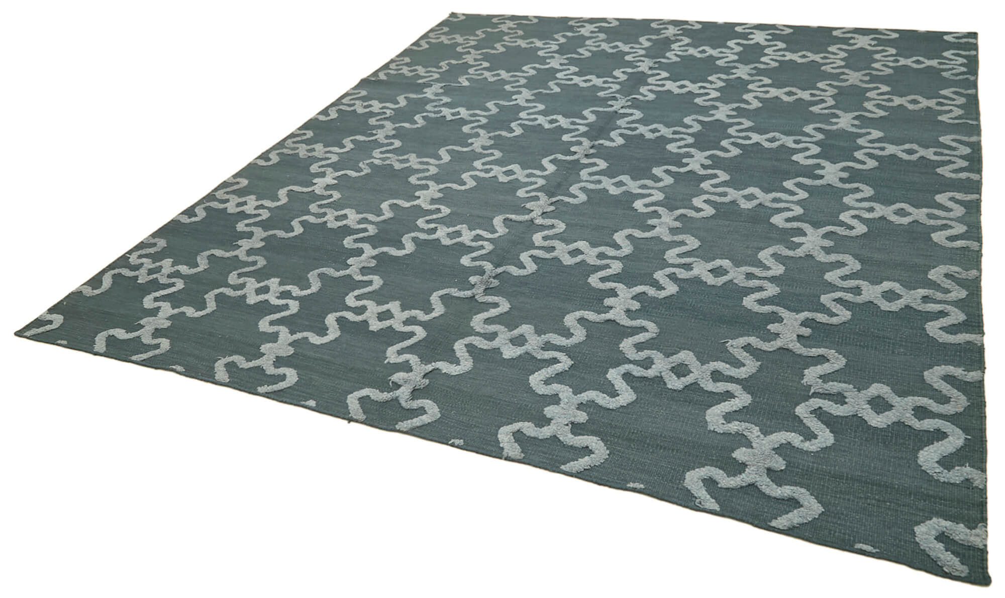 Handmade Wool Cotton Rug – Grey Geometric Area Rug 8'0" x 10'0" | Durable Natural Fiber