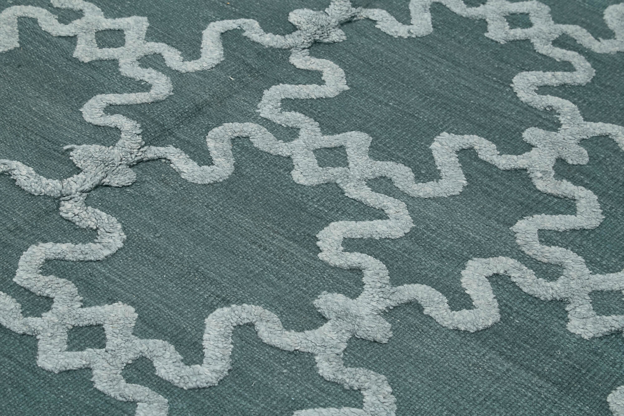Handmade Wool Cotton Rug – Grey Geometric Area Rug 8'0" x 10'0" | Durable Natural Fiber