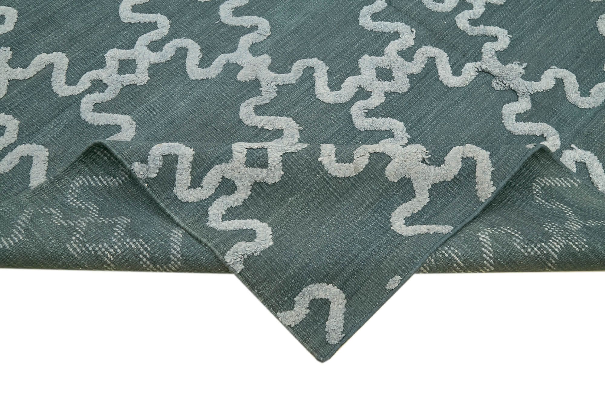 Handmade Wool Cotton Rug – Grey Geometric Area Rug 8'0" x 10'0" | Durable Natural Fiber