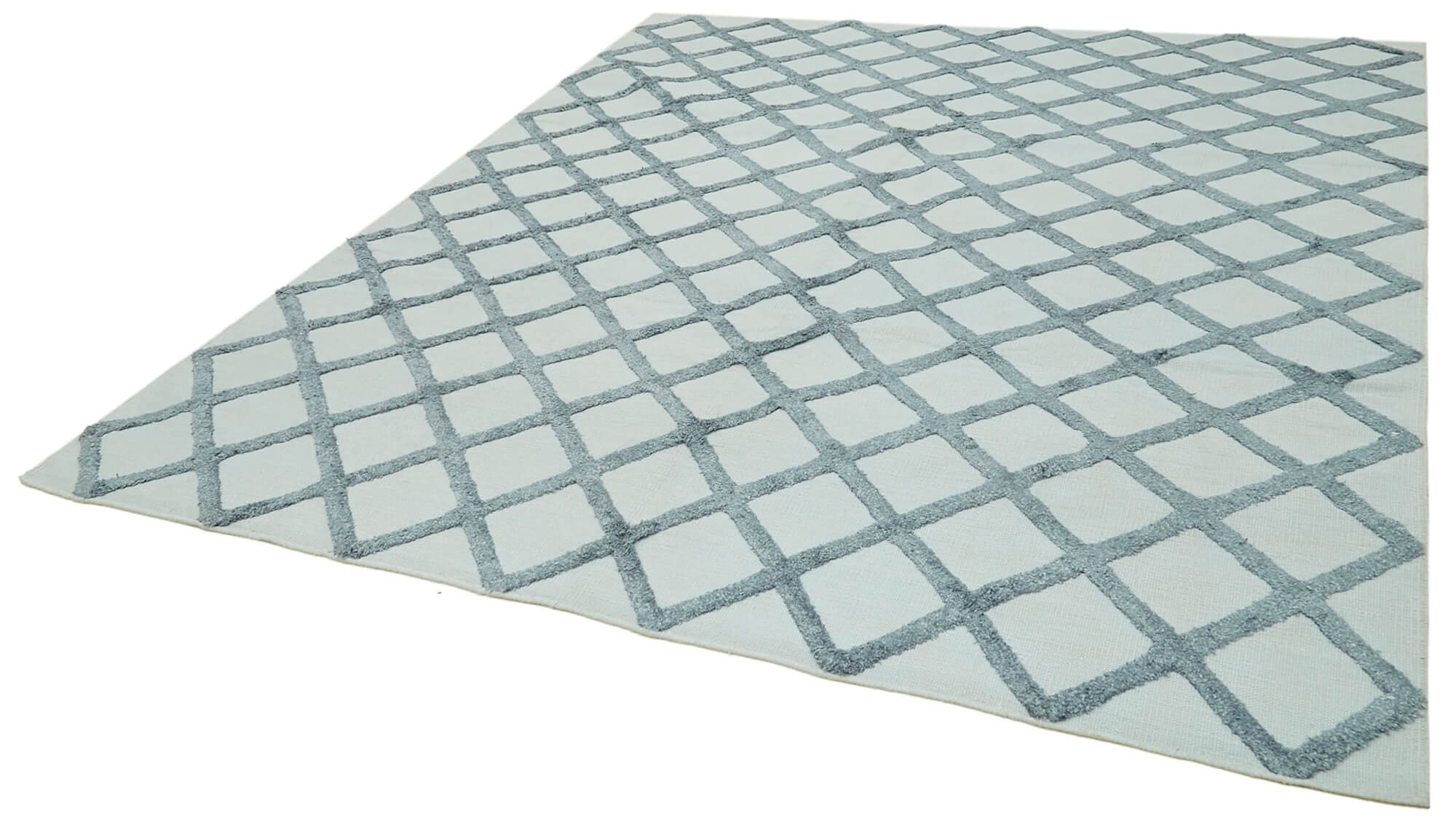 Handmade Wool Cotton Rug – Blue Geometric Area Rug 8x10 | Durable Soft Textured Carpet