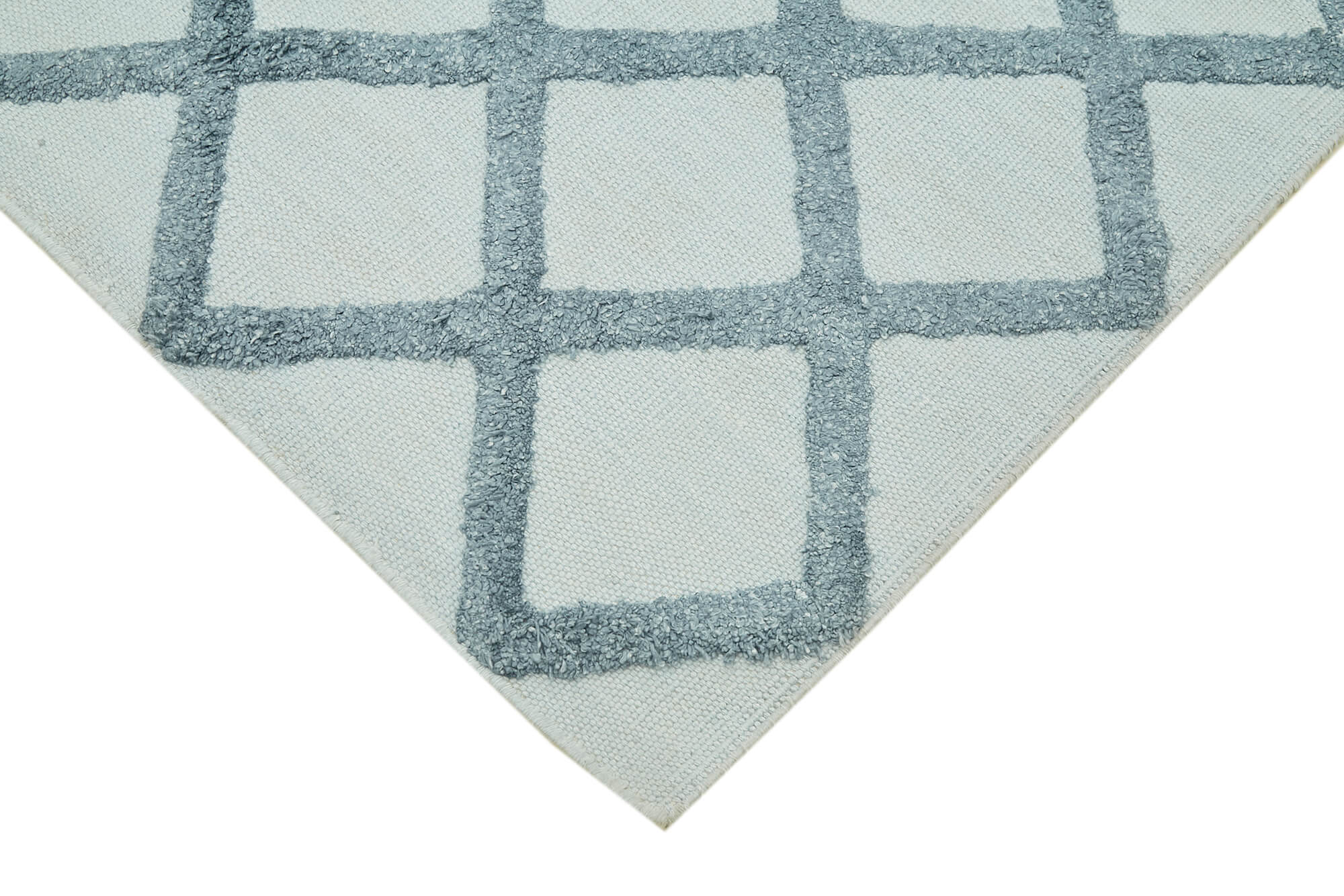 Handmade Wool Cotton Rug – Blue Geometric Area Rug 8x10 | Durable Soft Textured Carpet