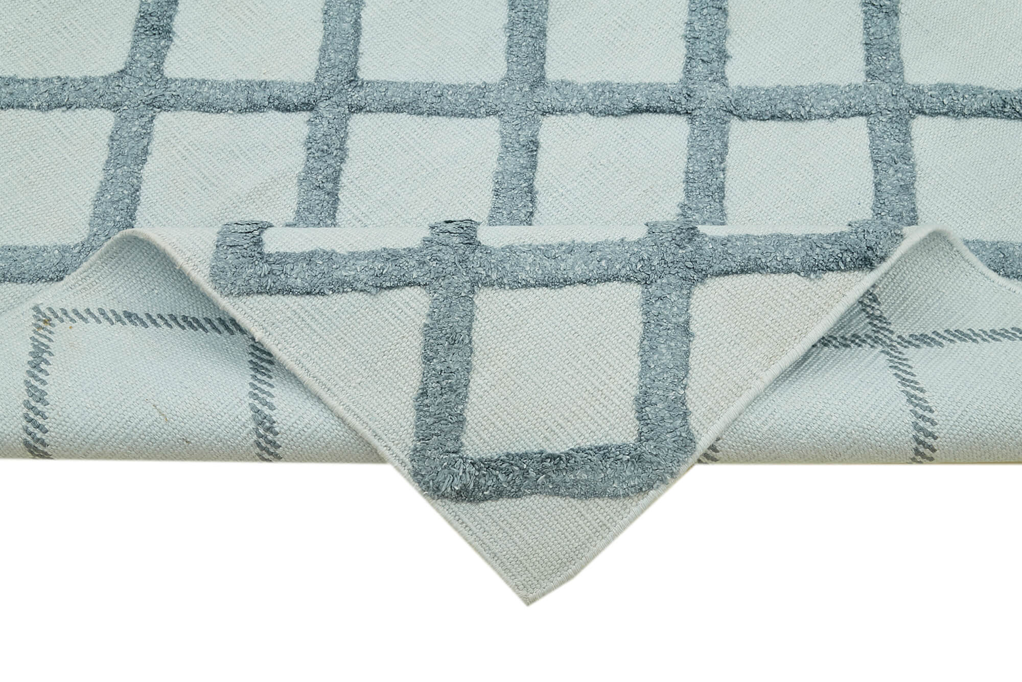 Handmade Wool Cotton Rug – Blue Geometric Area Rug 8x10 | Durable Soft Textured Carpet