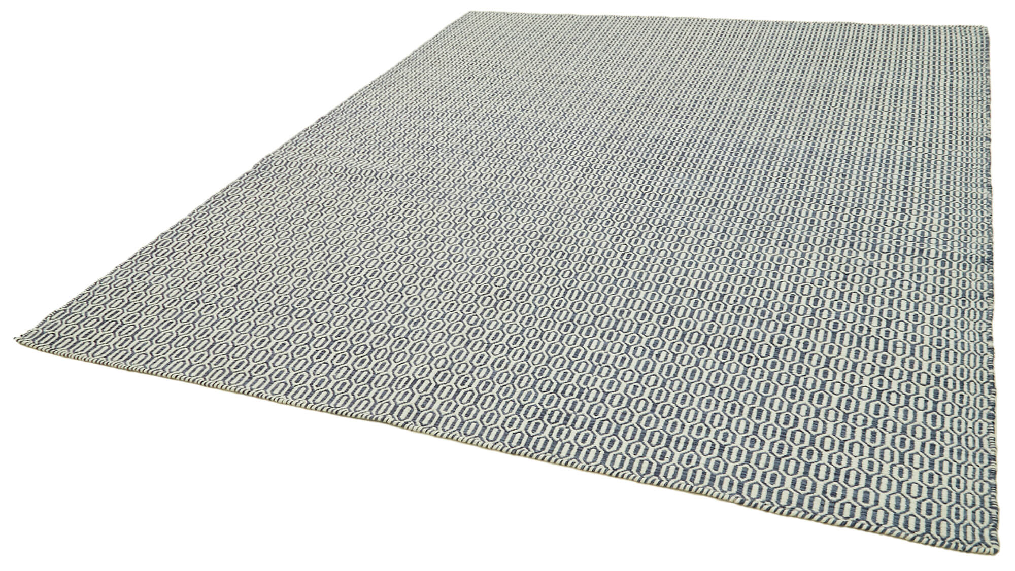 Handmade Wool Cotton Rug – Blue Geometric Area Rug 8'x10' | Artisan Crafted, Durable Cotton Base