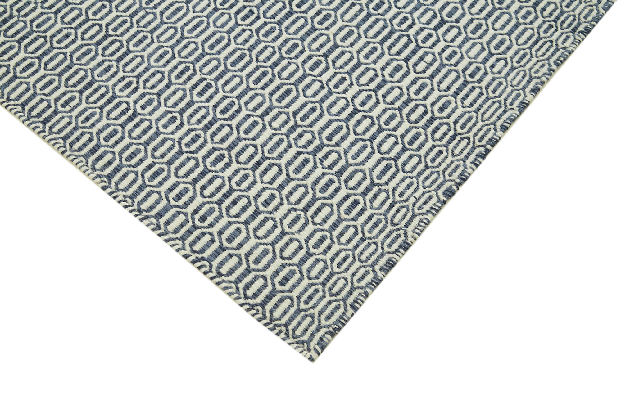 Handmade Wool Cotton Rug – Blue Geometric Area Rug 8'x10' | Artisan Crafted, Durable Cotton Base