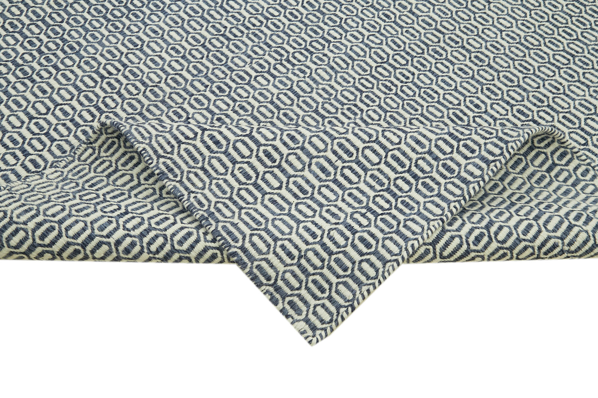 Handmade Wool Cotton Rug – Blue Geometric Area Rug 8'x10' | Artisan Crafted, Durable Cotton Base