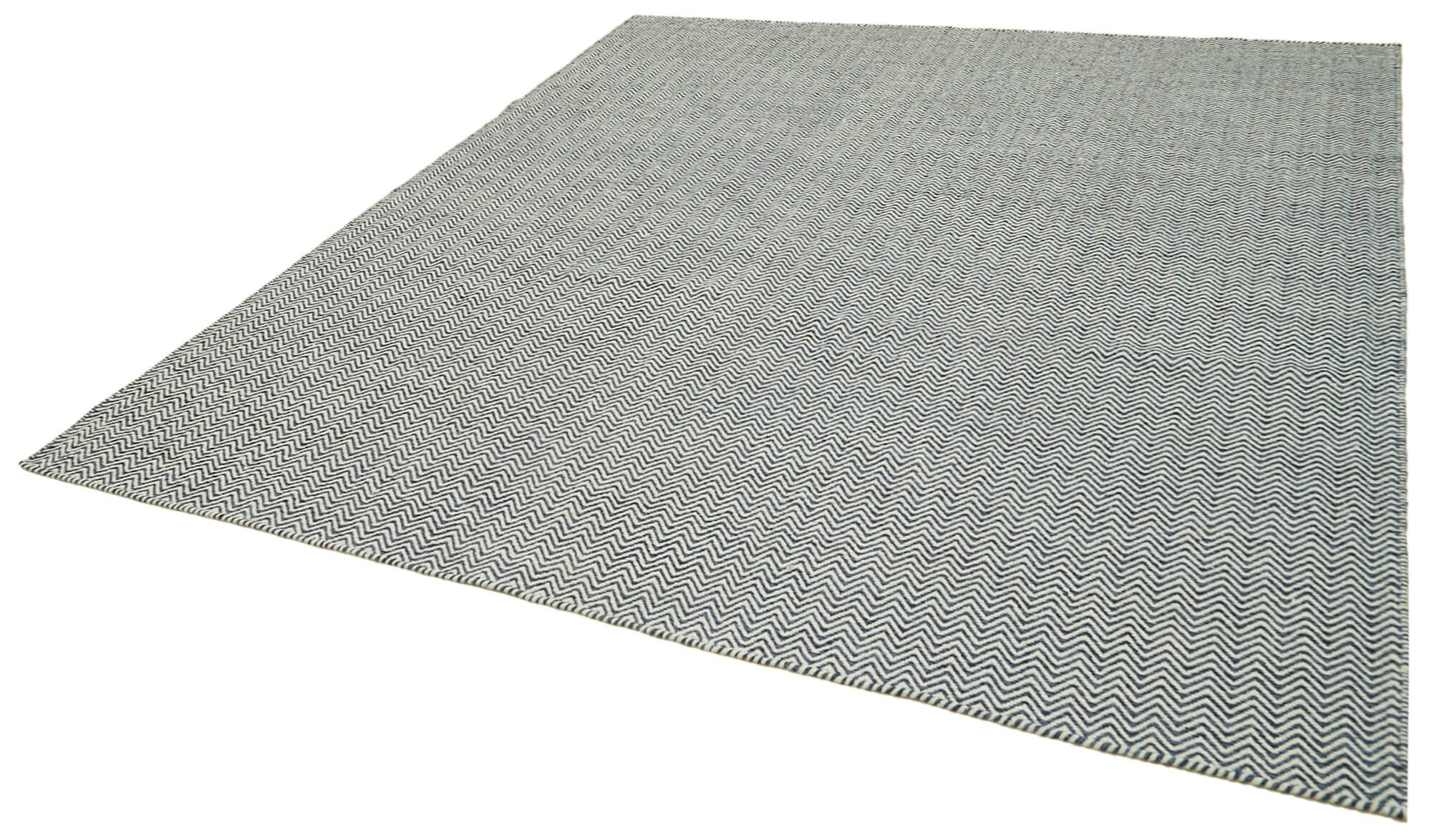Handmade Wool Cotton Rug – Blue Geometric Area Rug 8x10 Feet Durable Soft Cotton Blend
