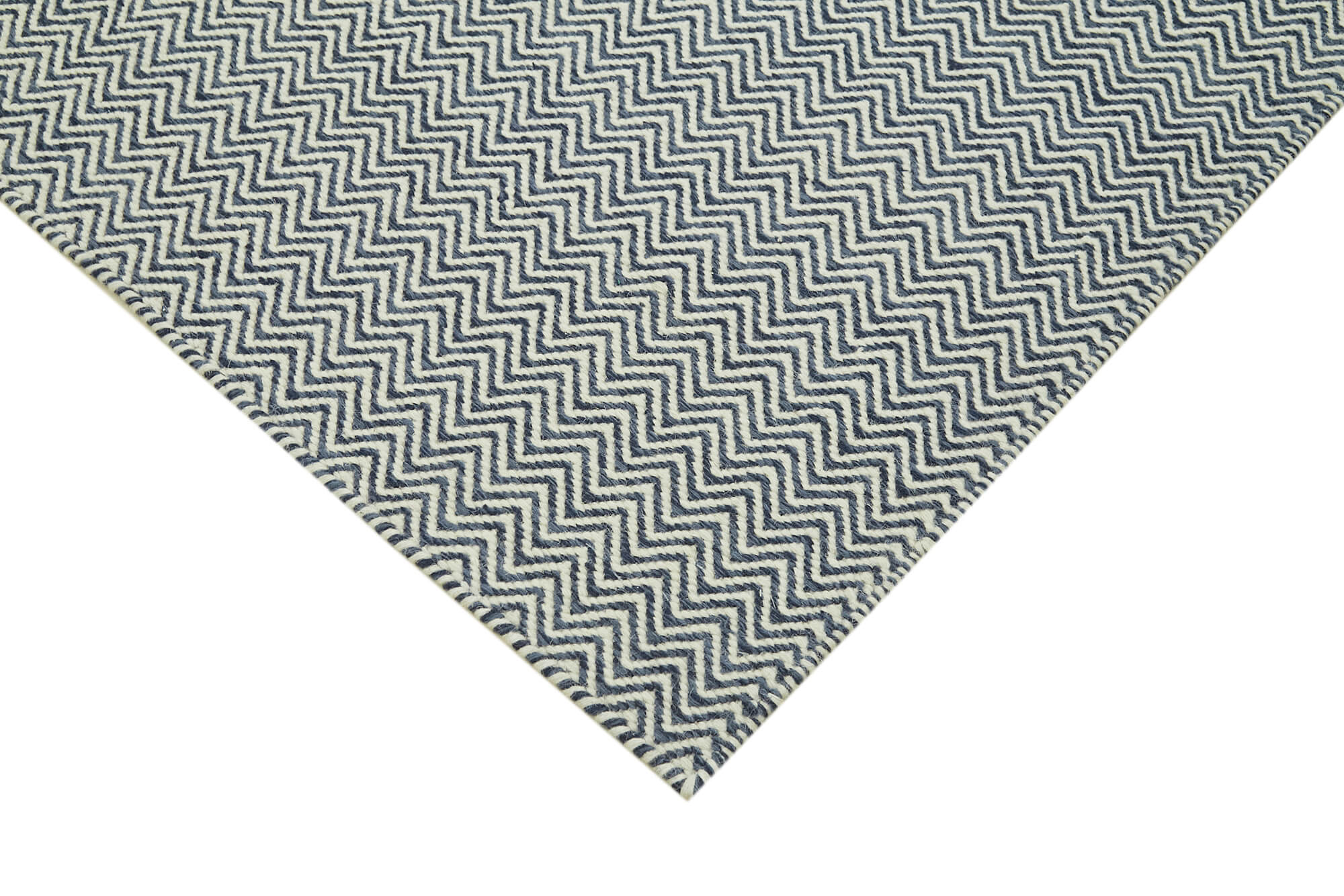 Handmade Wool Cotton Rug – Blue Geometric Area Rug 8x10 Feet Durable Soft Cotton Blend