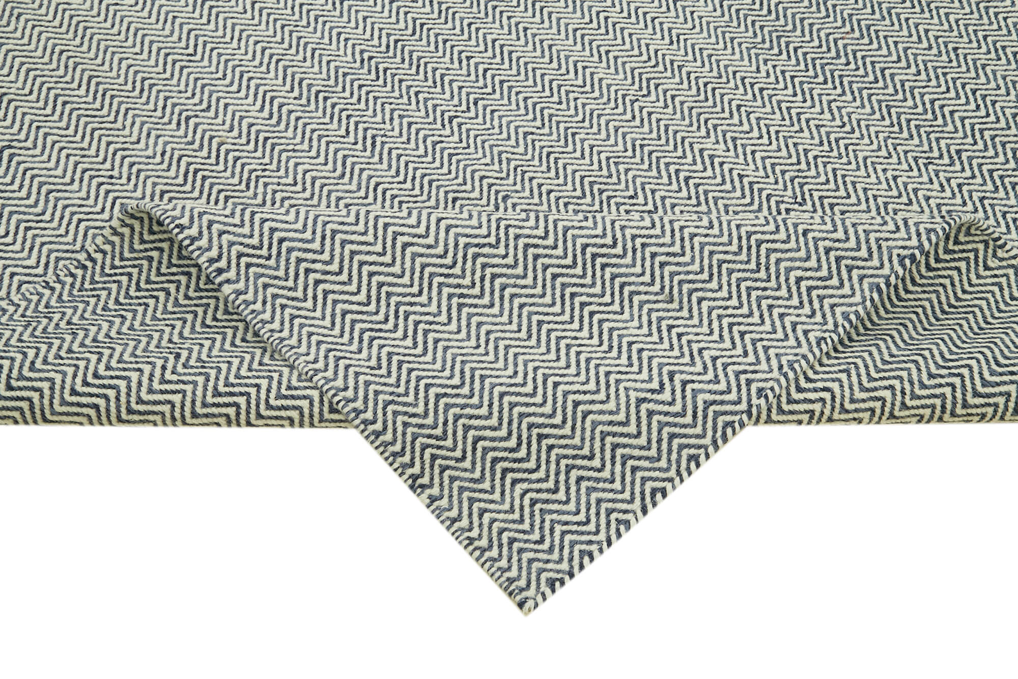 Handmade Wool Cotton Rug – Blue Geometric Area Rug 8x10 Feet Durable Soft Cotton Blend