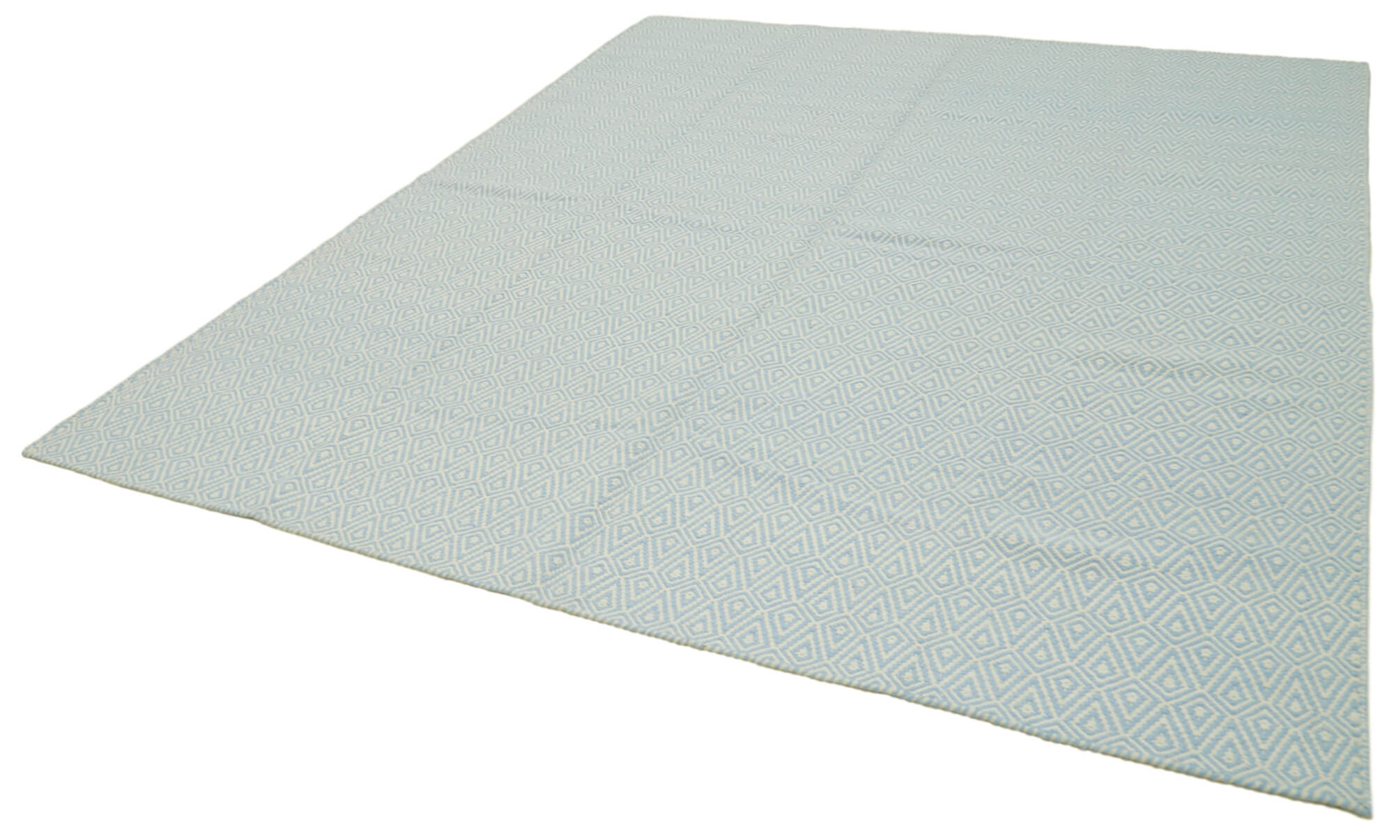 Handmade Wool Cotton Rug – Blue Geometric Area Rug 8x10 | Durable Wool Carpet