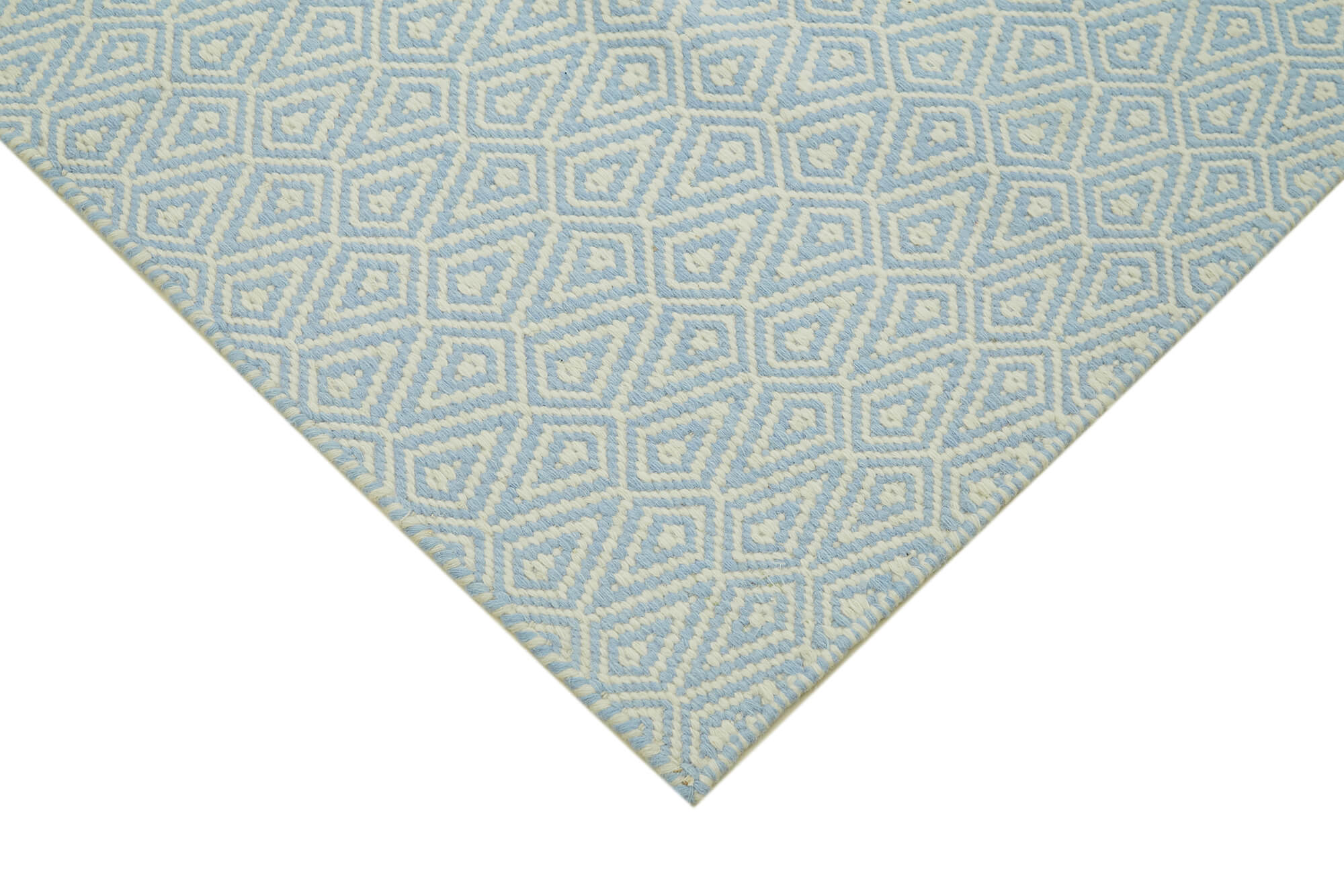 Handmade Wool Cotton Rug – Blue Geometric Area Rug 8x10 | Durable Wool Carpet