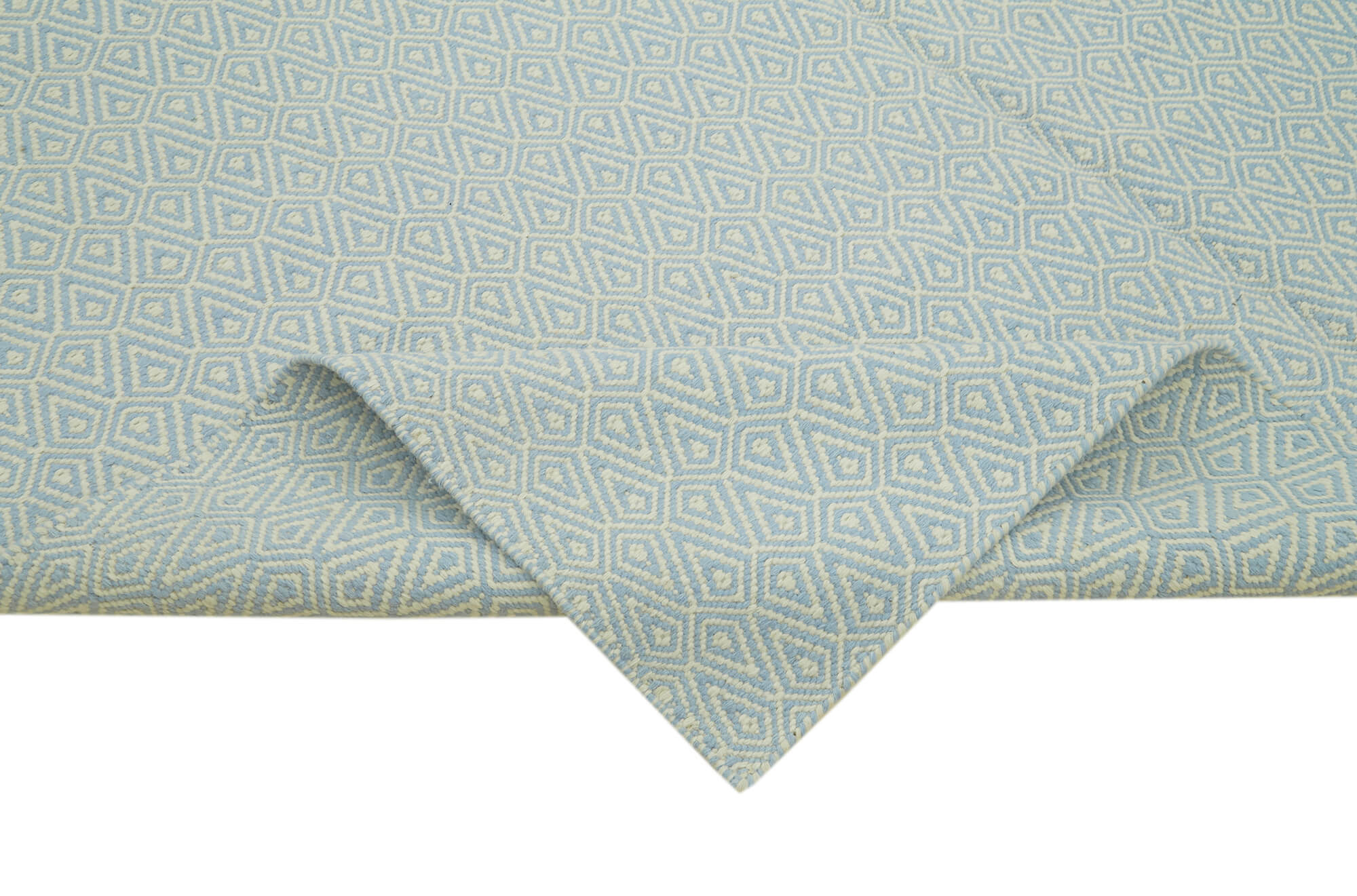 Handmade Wool Cotton Rug – Blue Geometric Area Rug 8x10 | Durable Wool Carpet