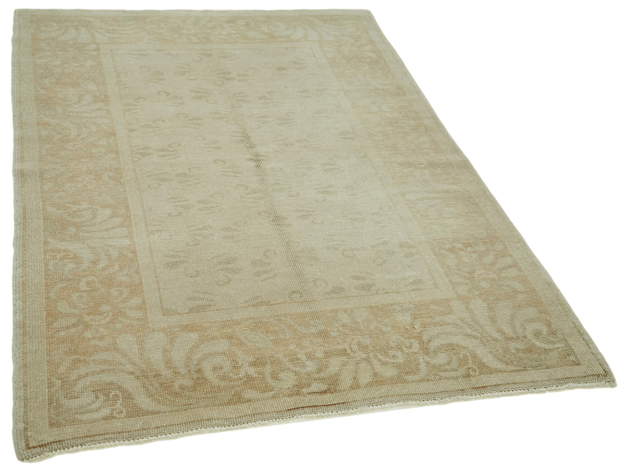 Handmade Cotton Wool Rug – Classic Beige Hand Knotted Turkish Wool Carpet 4'1''x5'10''