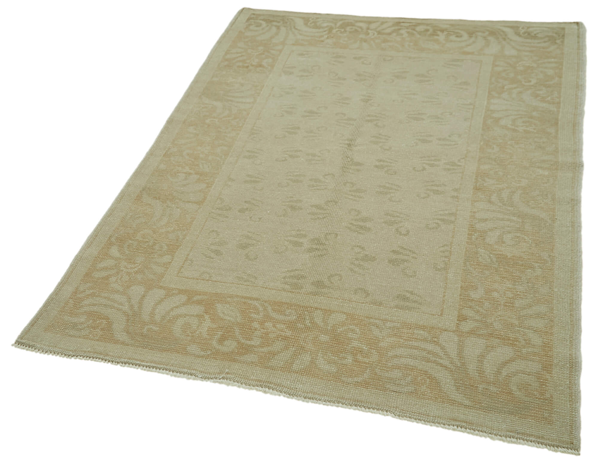 Handmade Cotton Wool Rug – Classic Beige Hand Knotted Turkish Wool Carpet 4'1''x5'10''