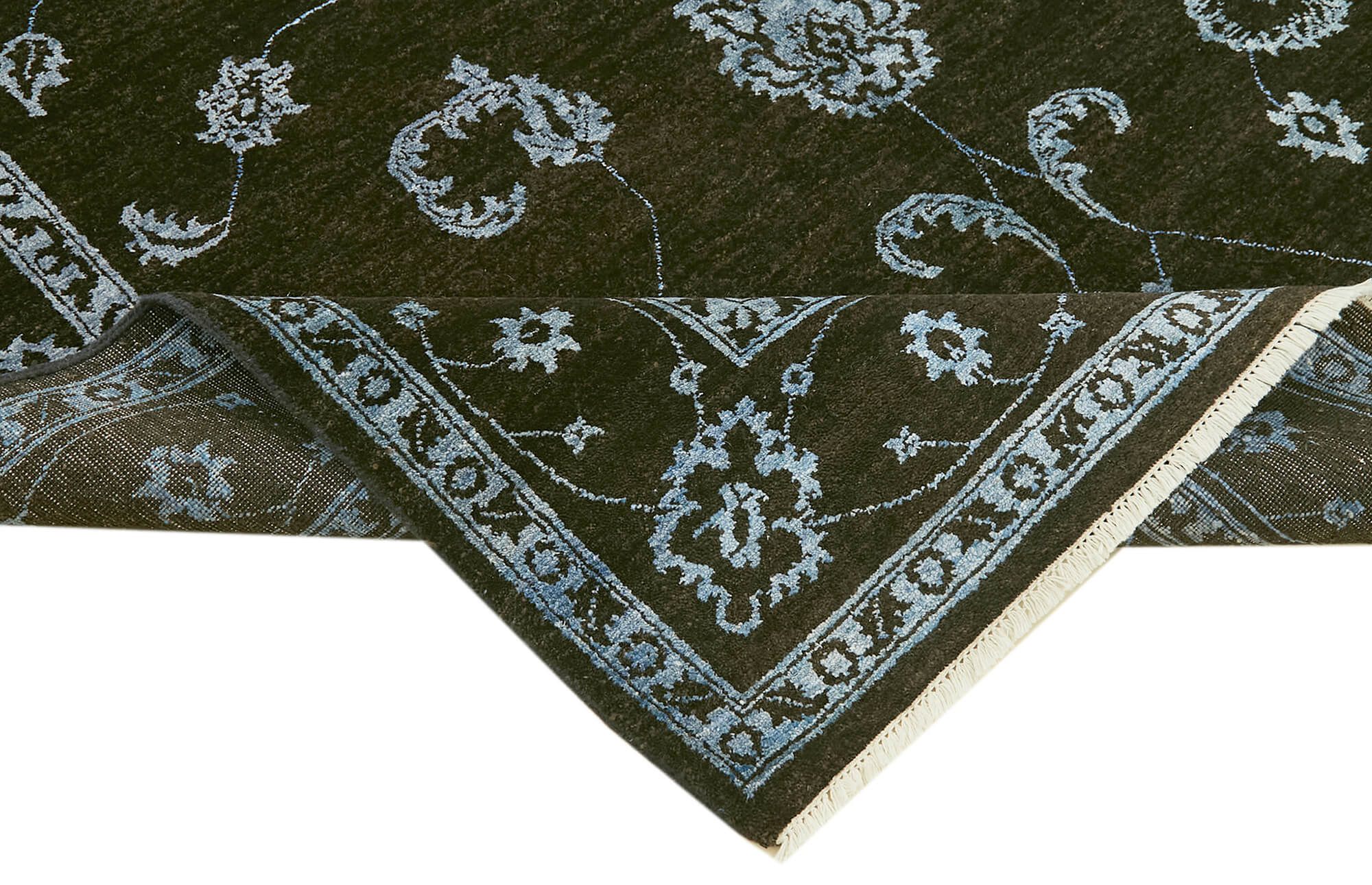 Handmade Wool Area Rug – Tebriz Classic Black Cotton Blend 6x9 Feet Rug