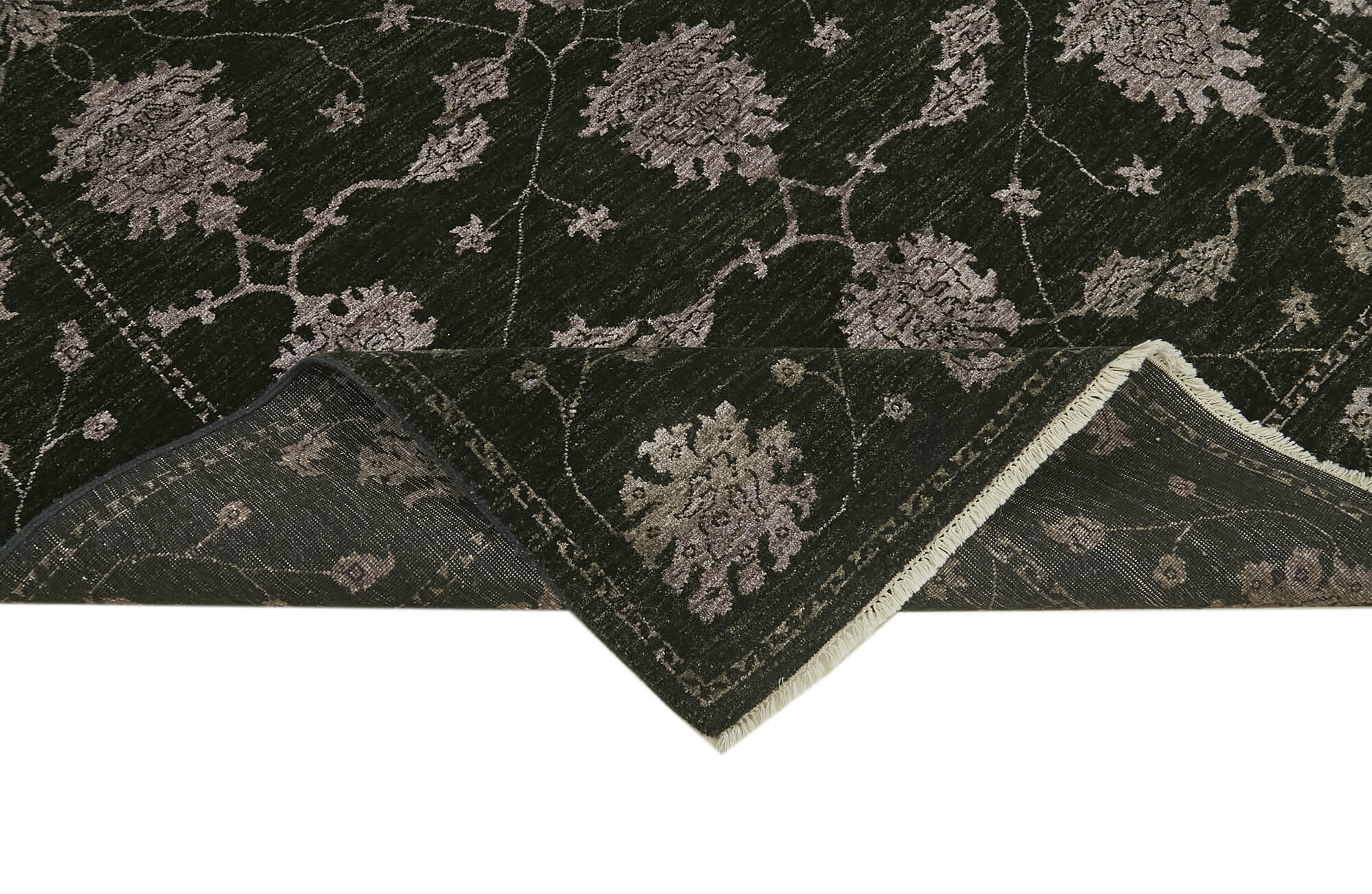 Handmade Wool Area Rug – Tebriz Black Classic Cotton Wool 6x9 Feet Rug
