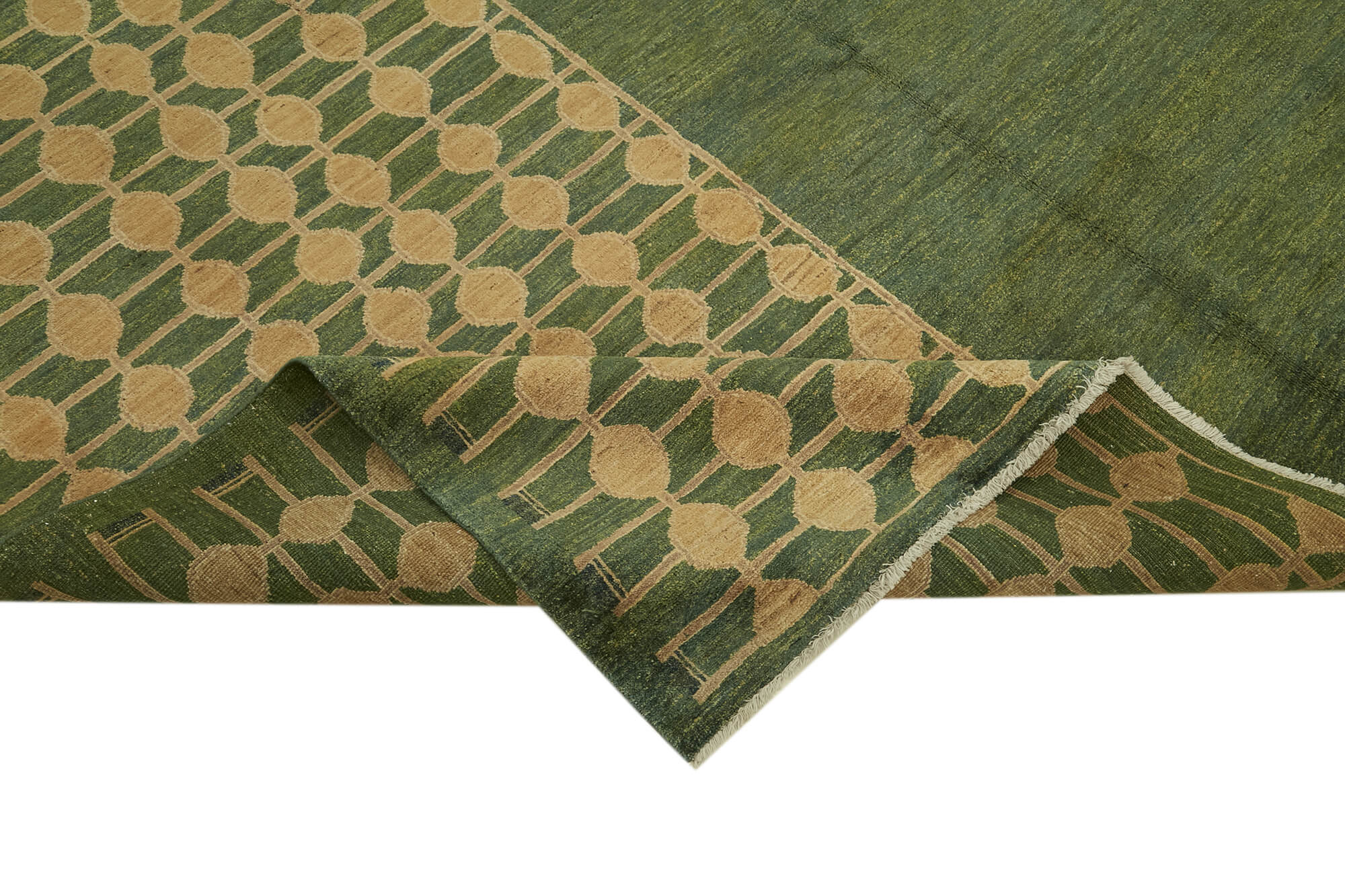 Handmade Wool Area Rug – Tebriz Green Classic Cotton Wool 8x10 Rug