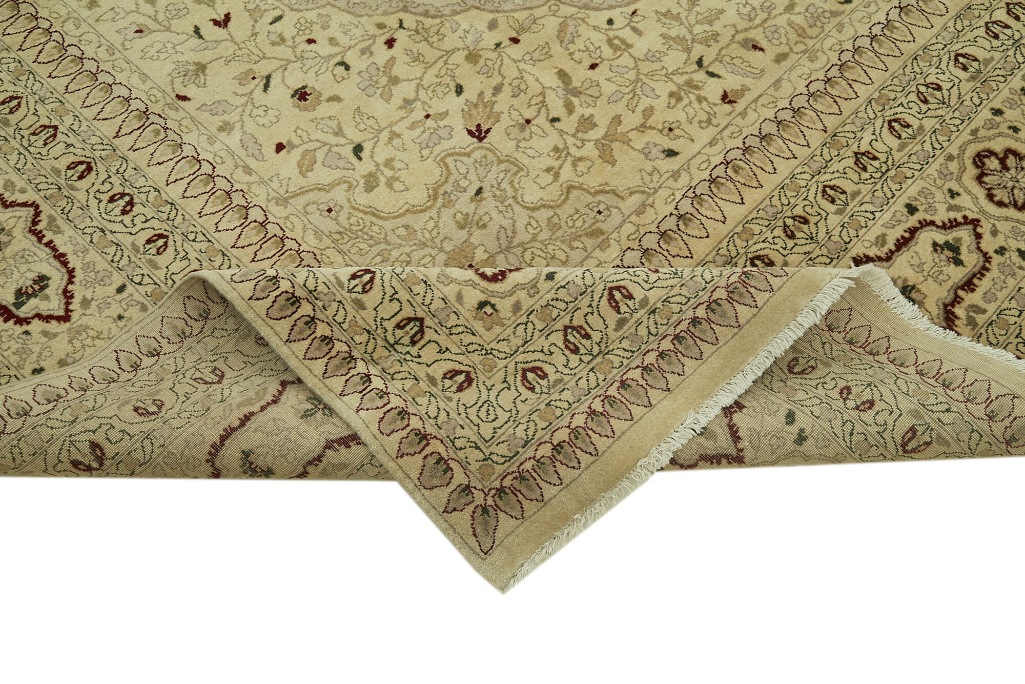 Handmade Wool Area Rug | Tebriz Beige Cotton Classic Style Carpet 10'1''x13'9''