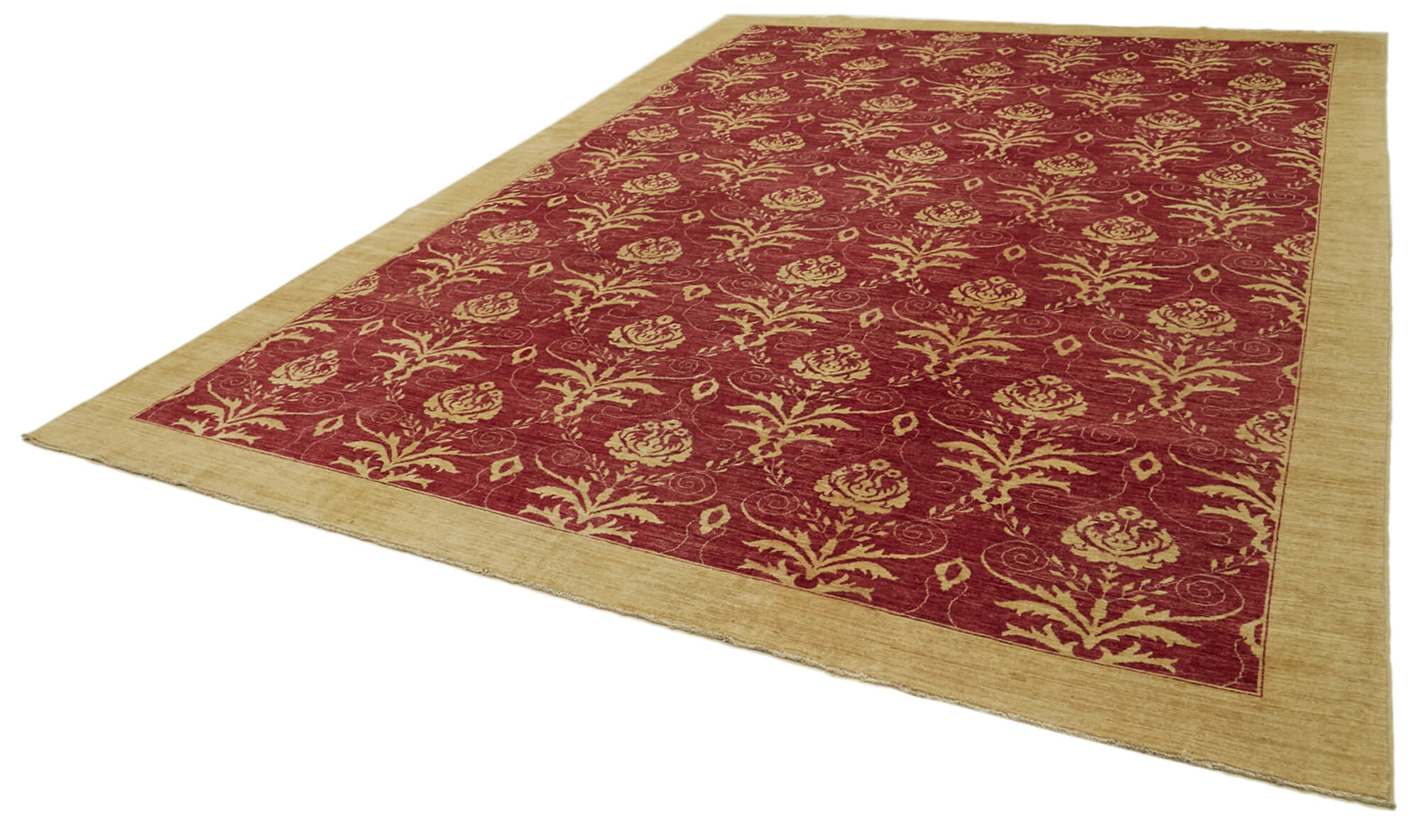 Handmade Wool Area Rug - Tebriz Red Classic Cotton Wool Rug 10'x14' Vintage Turkish Carpet