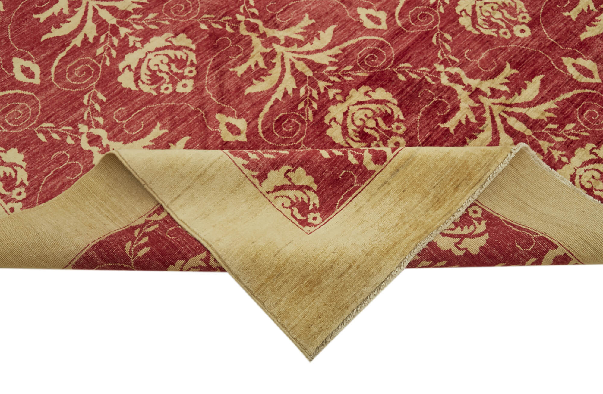 Handmade Wool Area Rug - Tebriz Red Classic Cotton Wool Rug 10'x14' Vintage Turkish Carpet