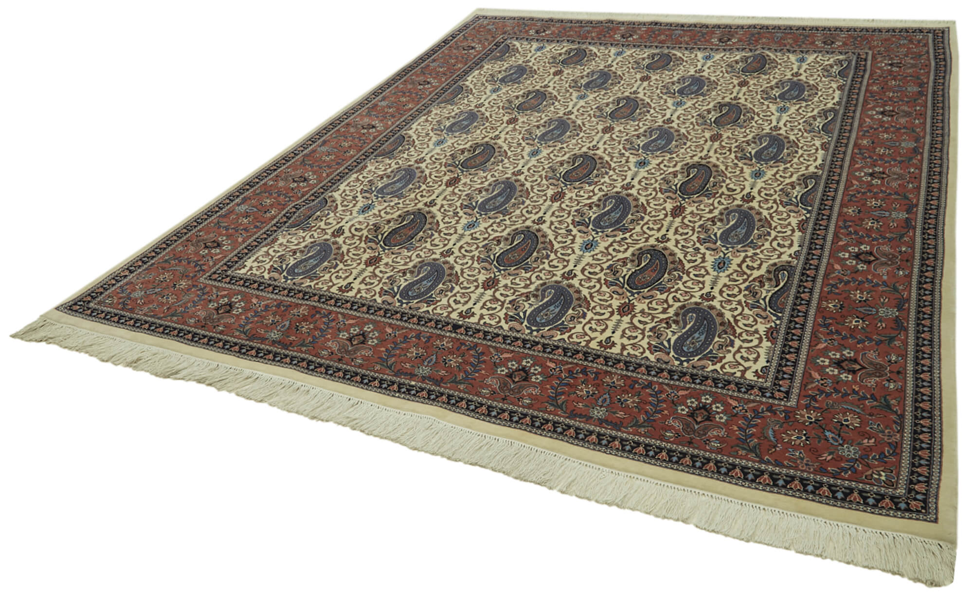 Handmade Wool Area Rug – Tebriz Classic Beige Cotton Wool Rug 7x10 Foot