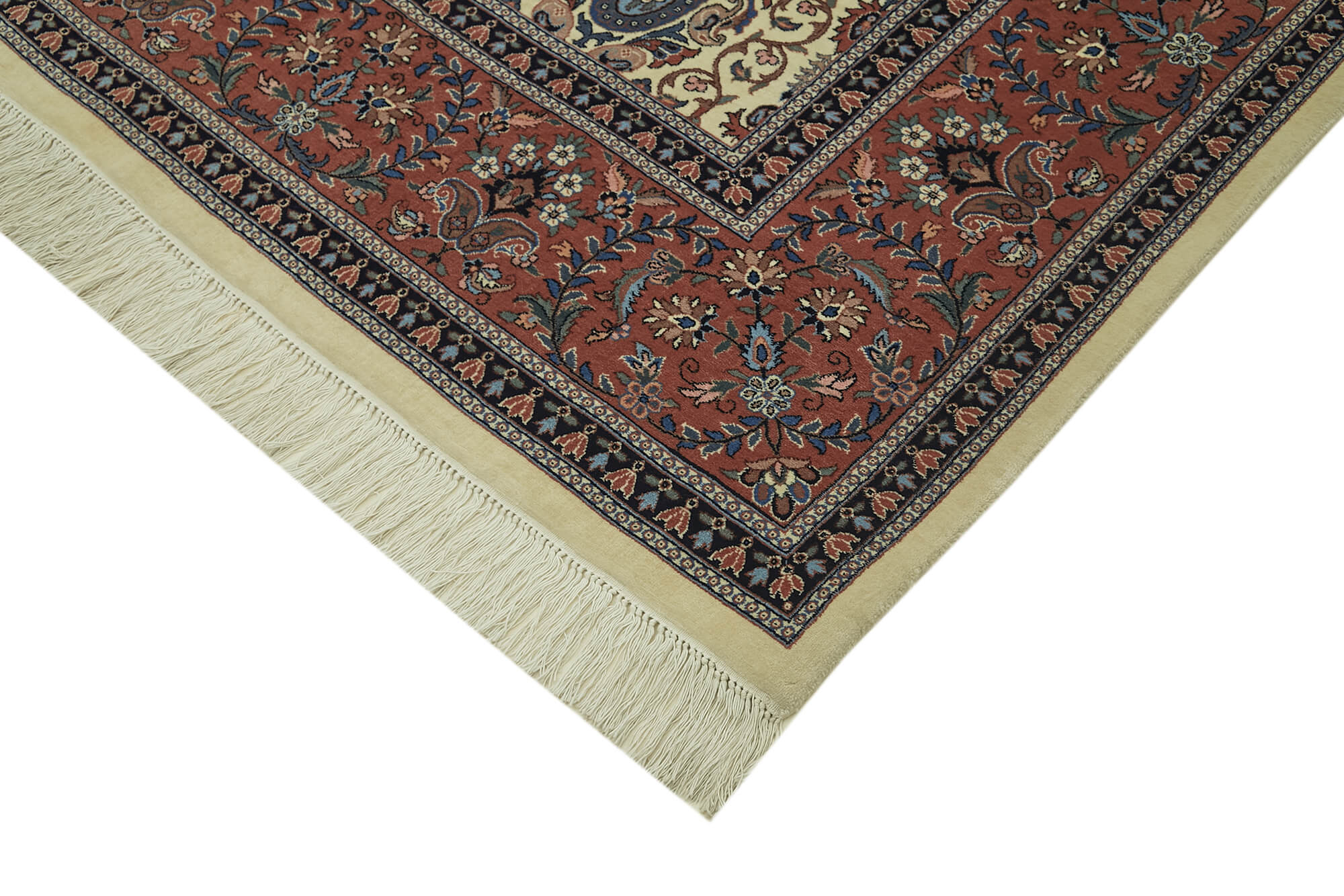 Handmade Wool Area Rug – Tebriz Classic Beige Cotton Wool Rug 7x10 Foot