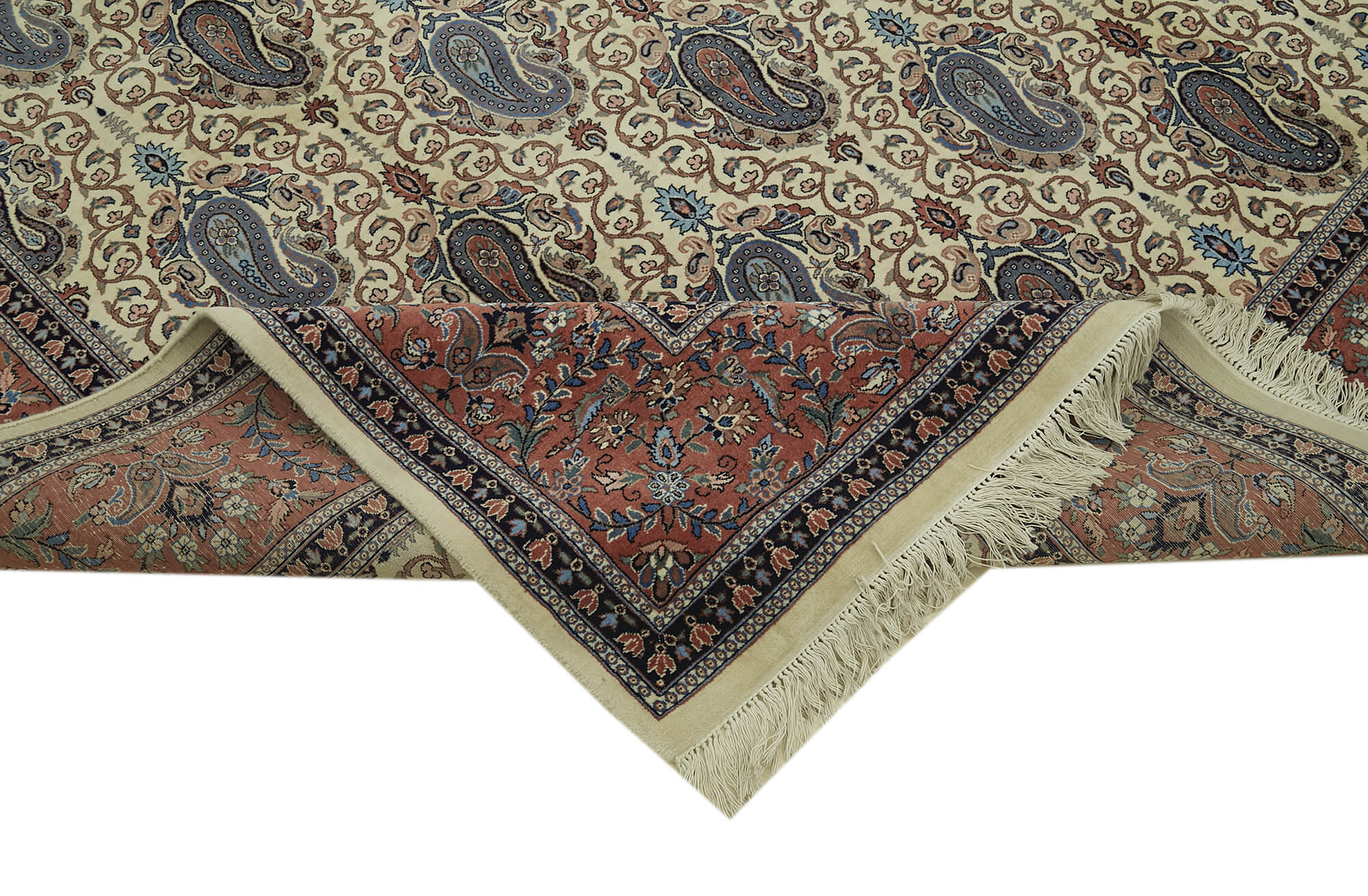 Handmade Wool Area Rug – Tebriz Classic Beige Cotton Wool Rug 7x10 Foot