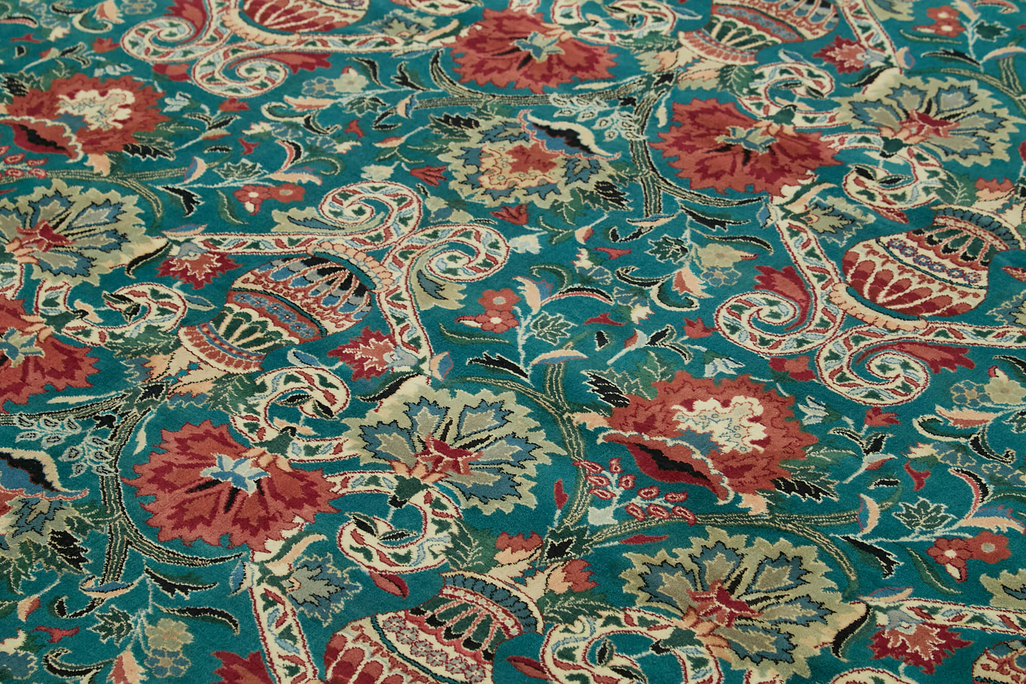 Handmade Wool Area Rug – Tebriz Classic Green 7'11''x10'2'' Cotton Wool Rug