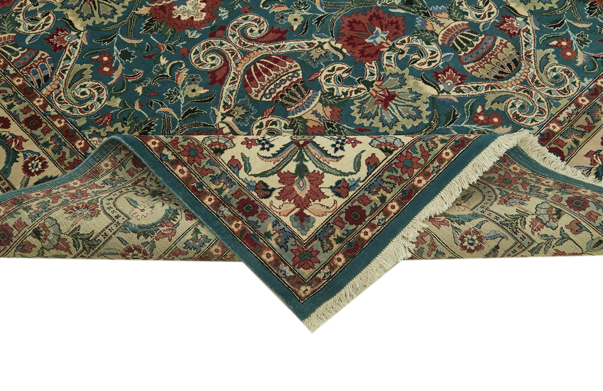 Handmade Wool Area Rug – Tebriz Classic Green 7'11''x10'2'' Cotton Wool Rug