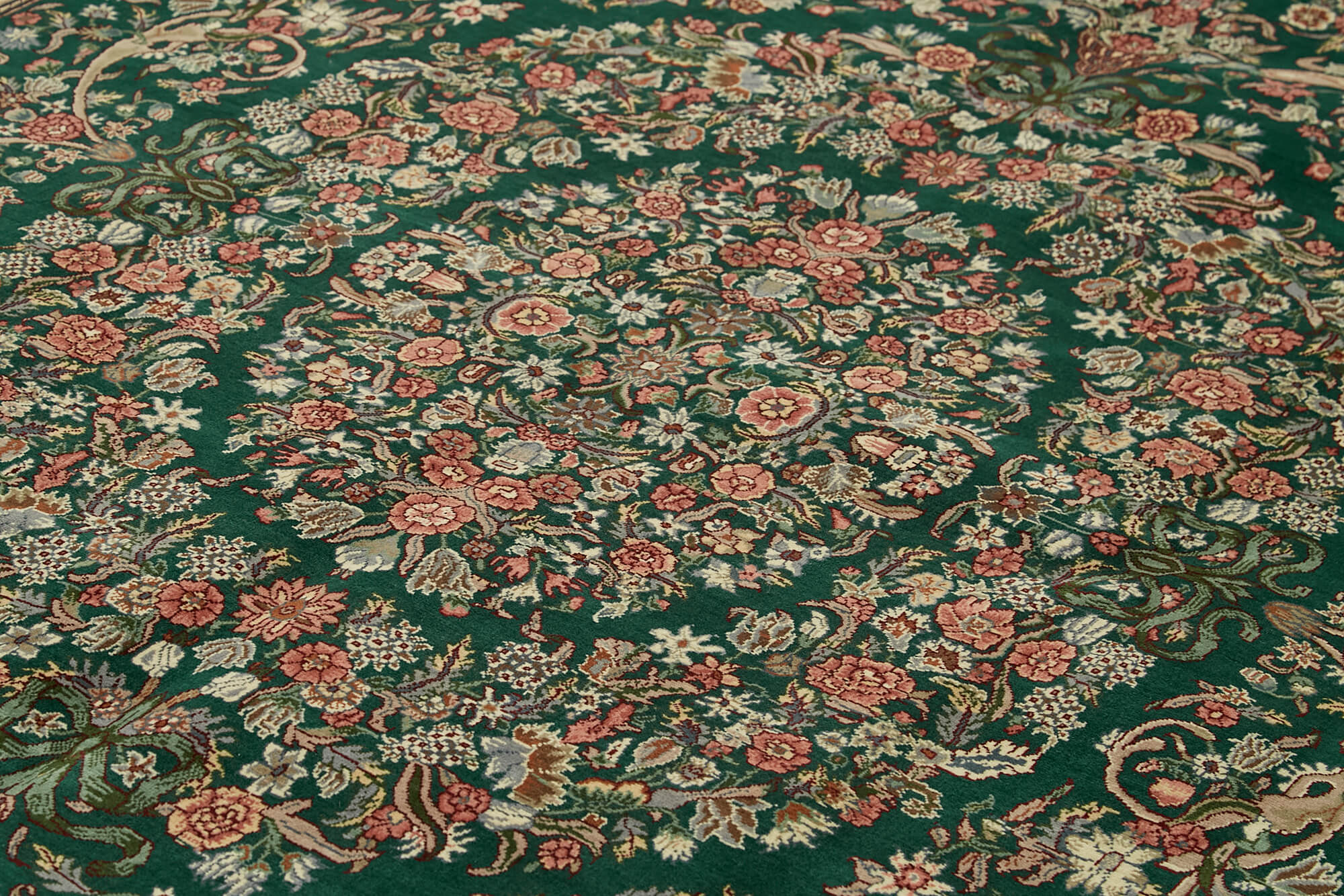 Handmade Wool Area Rug – Tebriz Green Classic Cotton Wool Blend 8'x10'7''