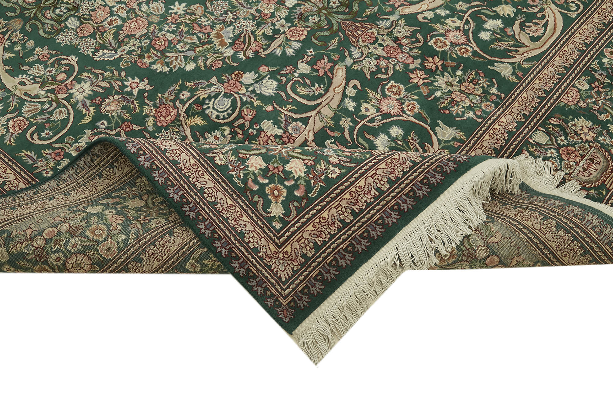 Handmade Wool Area Rug – Tebriz Green Classic Cotton Wool Blend 8'x10'7''