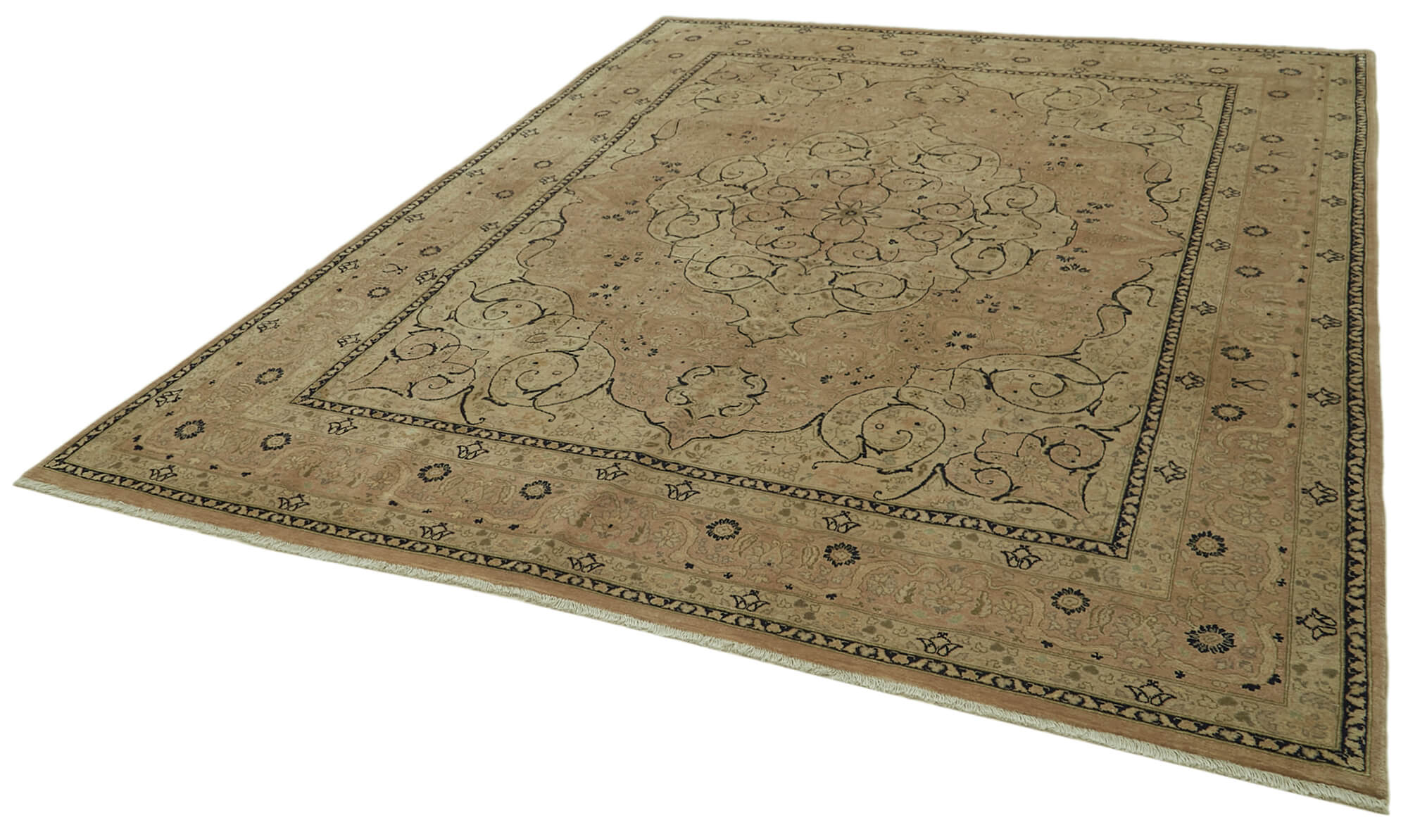 Handmade Wool Area Rug – Classic Beige 7x10 Vintage Turkish Carpet, Durable Cotton Wool Rug
