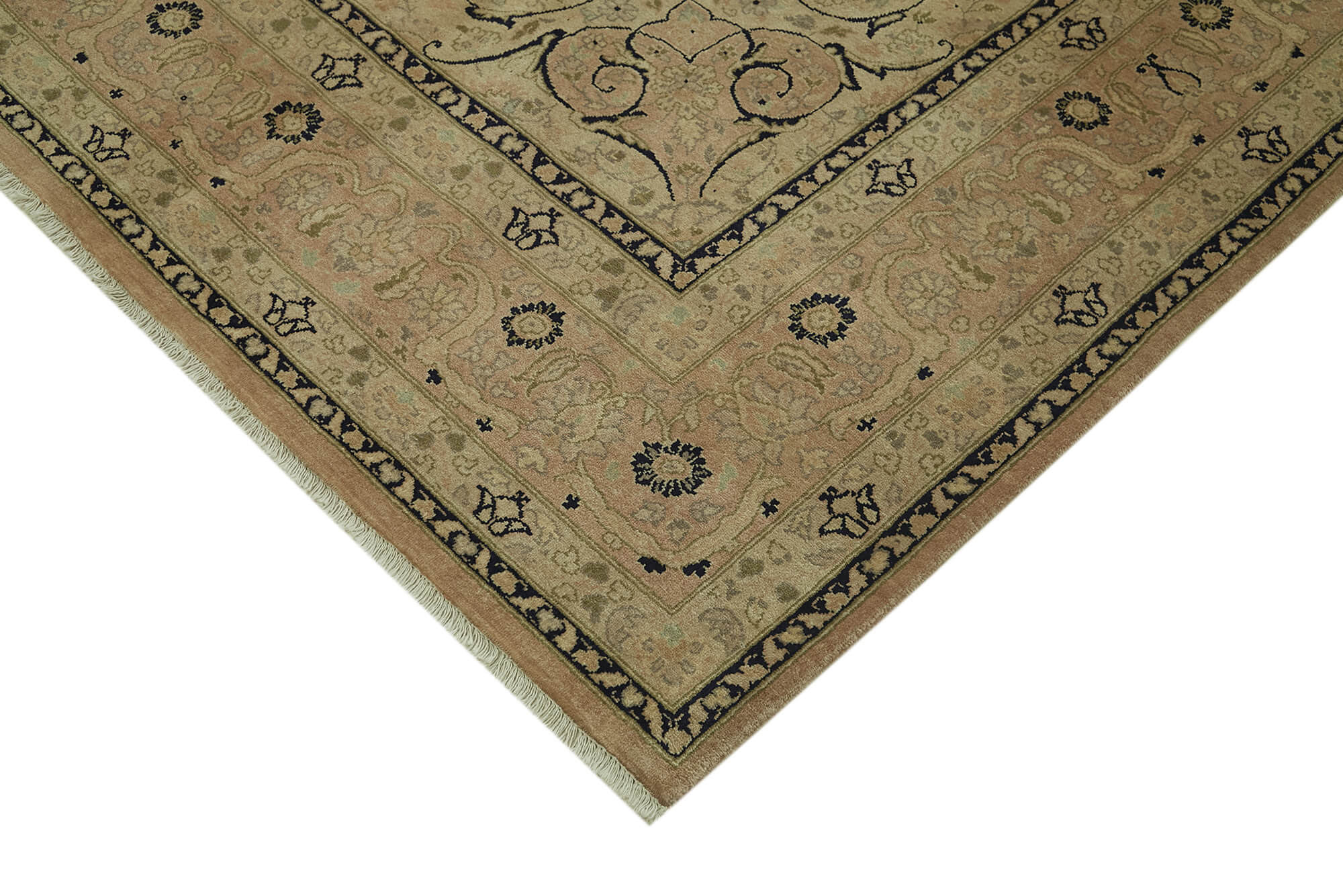 Handmade Wool Area Rug – Classic Beige 7x10 Vintage Turkish Carpet, Durable Cotton Wool Rug