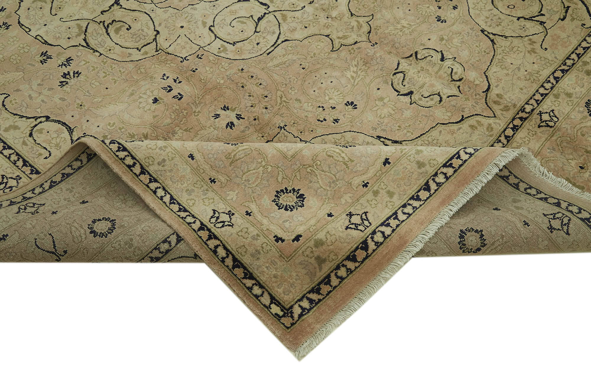 Handmade Wool Area Rug – Classic Beige 7x10 Vintage Turkish Carpet, Durable Cotton Wool Rug