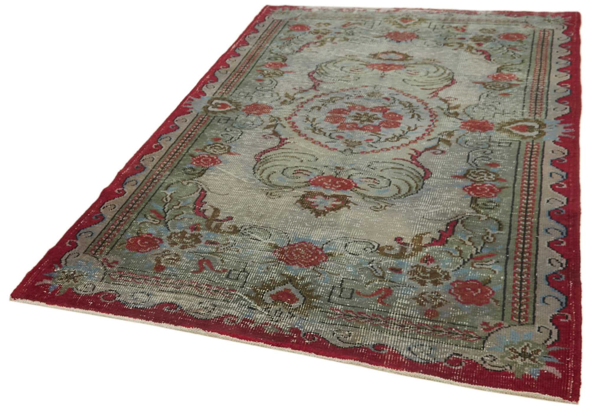 Handmade Vintage Area Rug – Overdyed Blue Wool Carpet, Cotton Weave 5'8''x9'5''