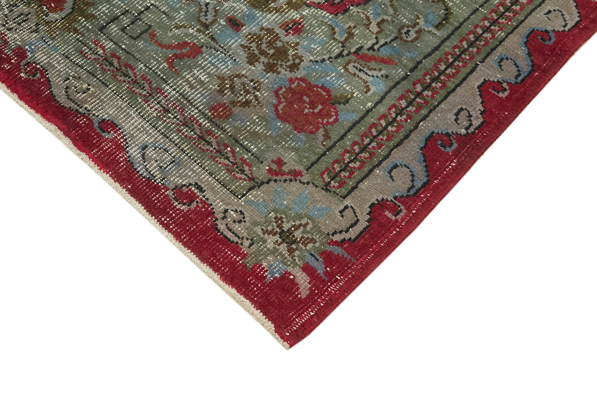 Handmade Vintage Area Rug – Overdyed Blue Wool Carpet, Cotton Weave 5'8''x9'5''