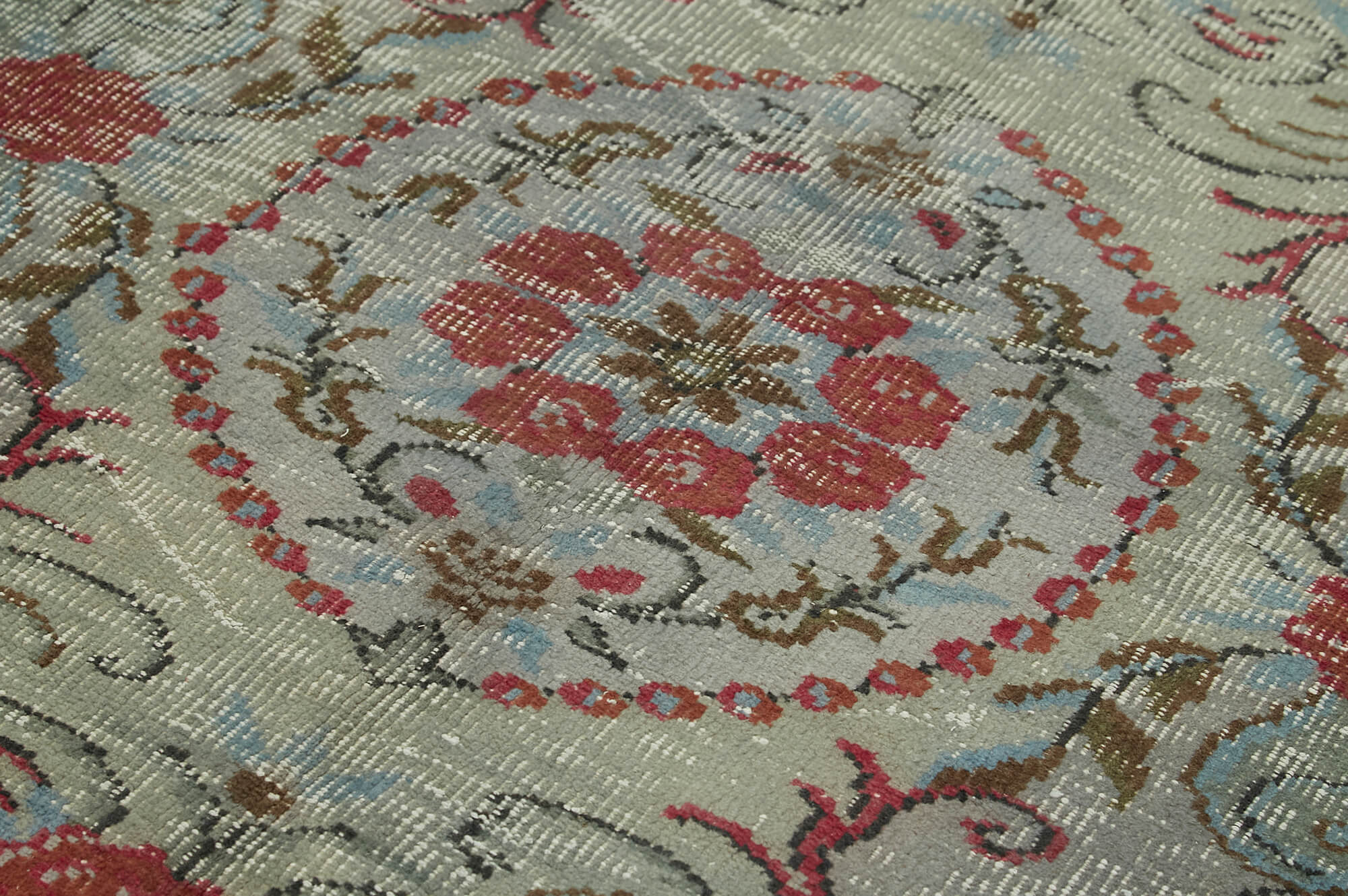 Handmade Vintage Area Rug – Overdyed Blue Wool Carpet, Cotton Weave 5'8''x9'5''