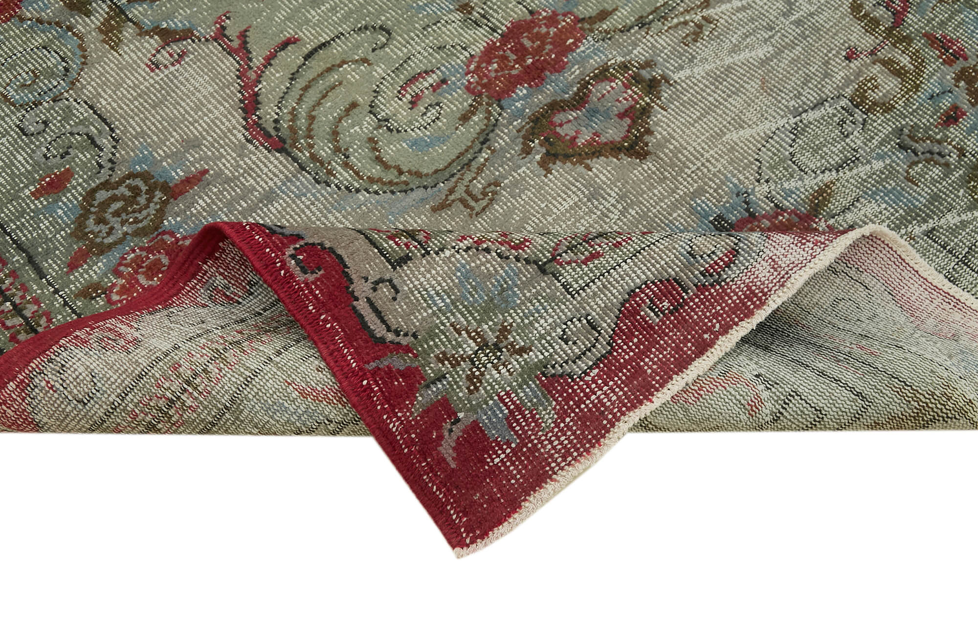 Handmade Vintage Area Rug – Overdyed Blue Wool Carpet, Cotton Weave 5'8''x9'5''