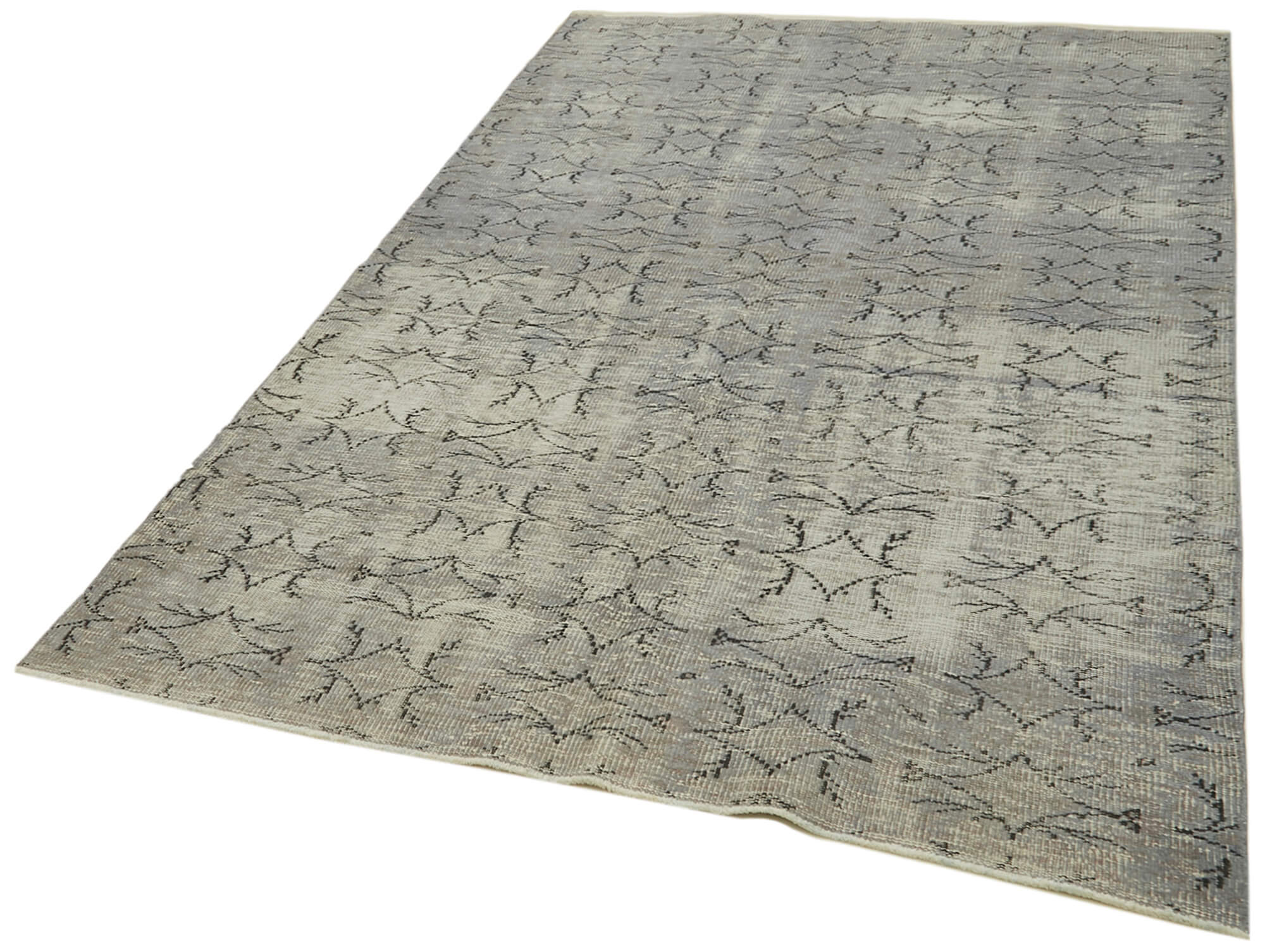 Handmade Wool Area Rug - Overdyed Grey Vintage Cotton Rug 5'1''x8'5''