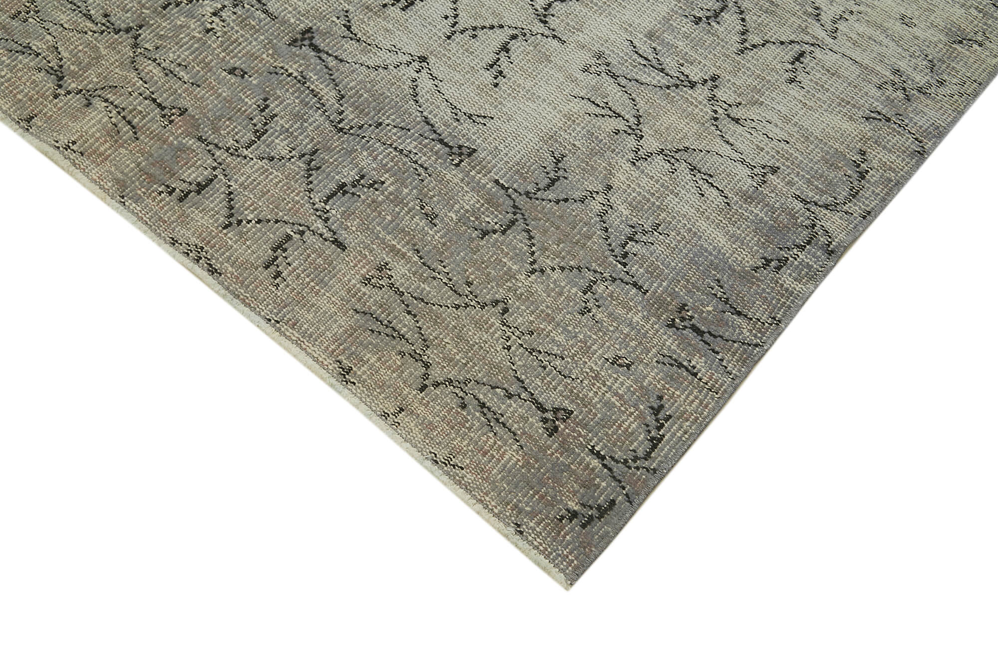 Handmade Wool Area Rug - Overdyed Grey Vintage Cotton Rug 5'1''x8'5''