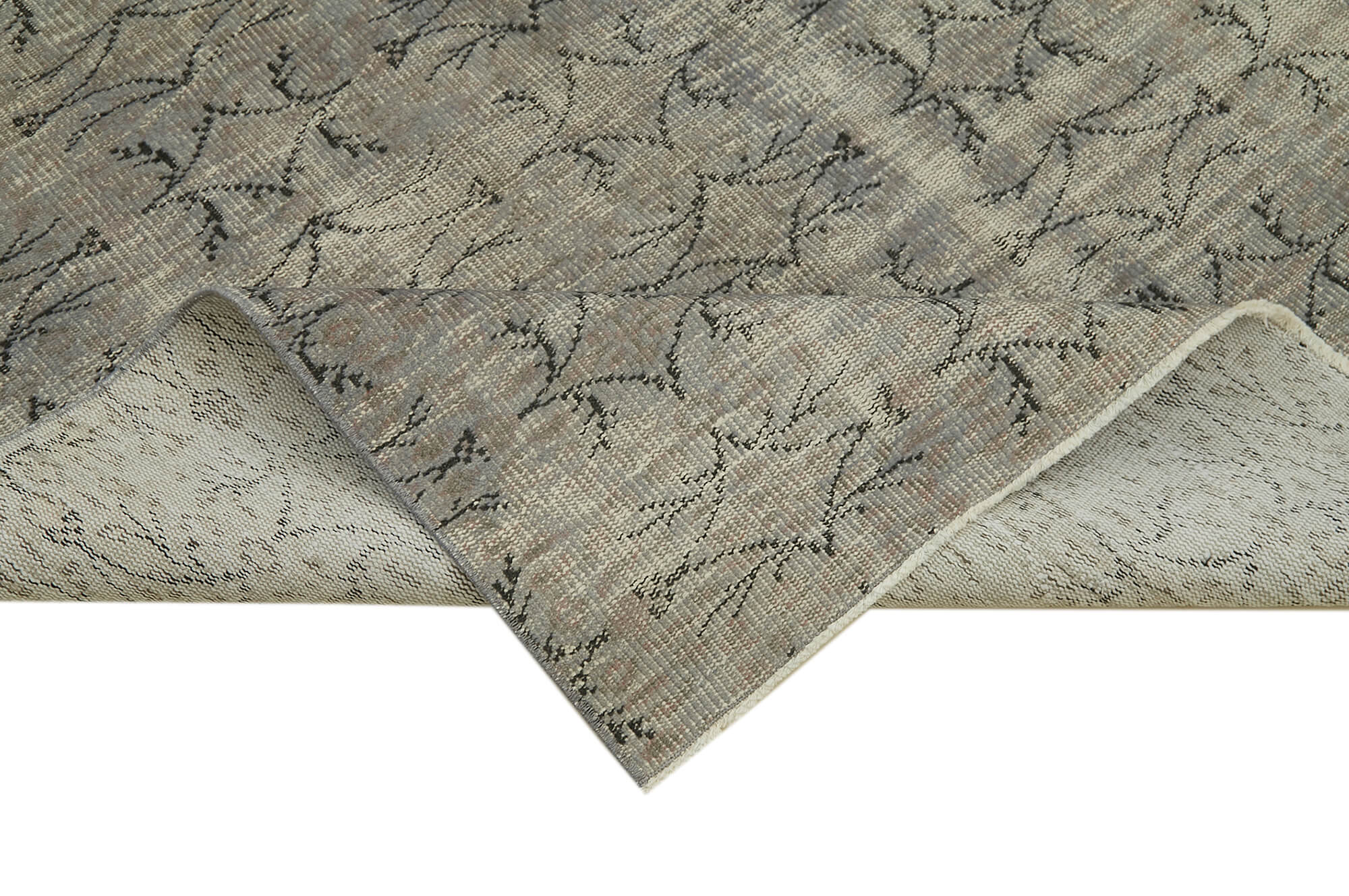 Handmade Wool Area Rug - Overdyed Grey Vintage Cotton Rug 5'1''x8'5''