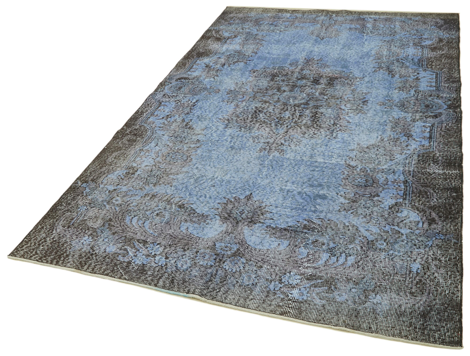 Vintage Area Rug - Handmade Wool Rug Overdyed Blue Turkish Hand Knotted 5'3''x9'11''