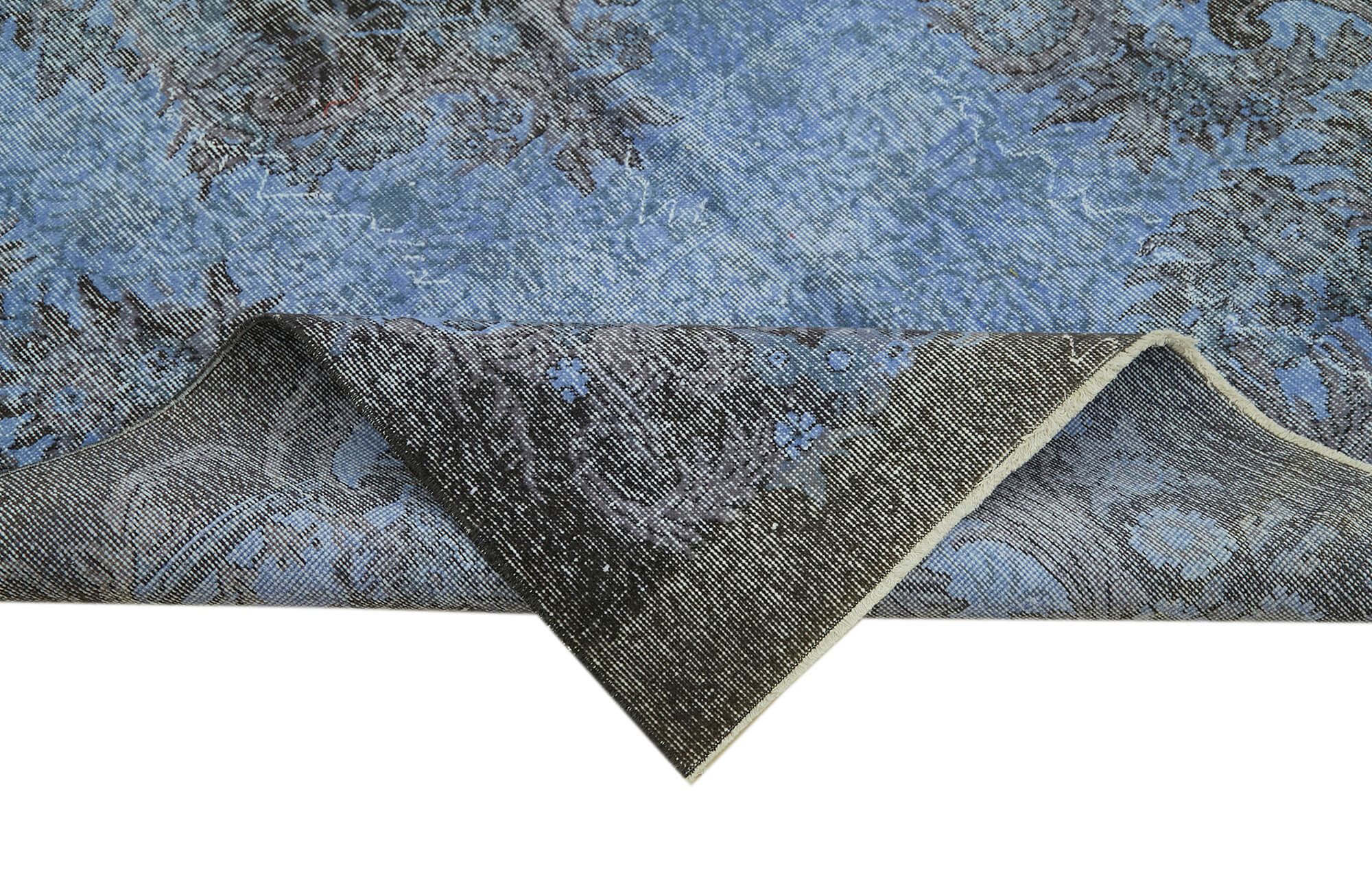 Vintage Area Rug - Handmade Wool Rug Overdyed Blue Turkish Hand Knotted 5'3''x9'11''