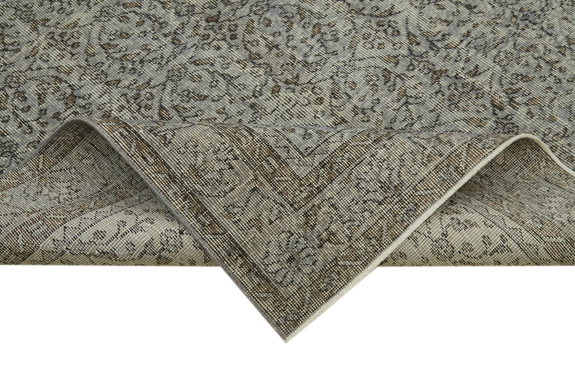 Handmade Vintage Area Rug – Overdyed Wool Rug | Grey Vintage Cotton Blend 4'11''x8'11''