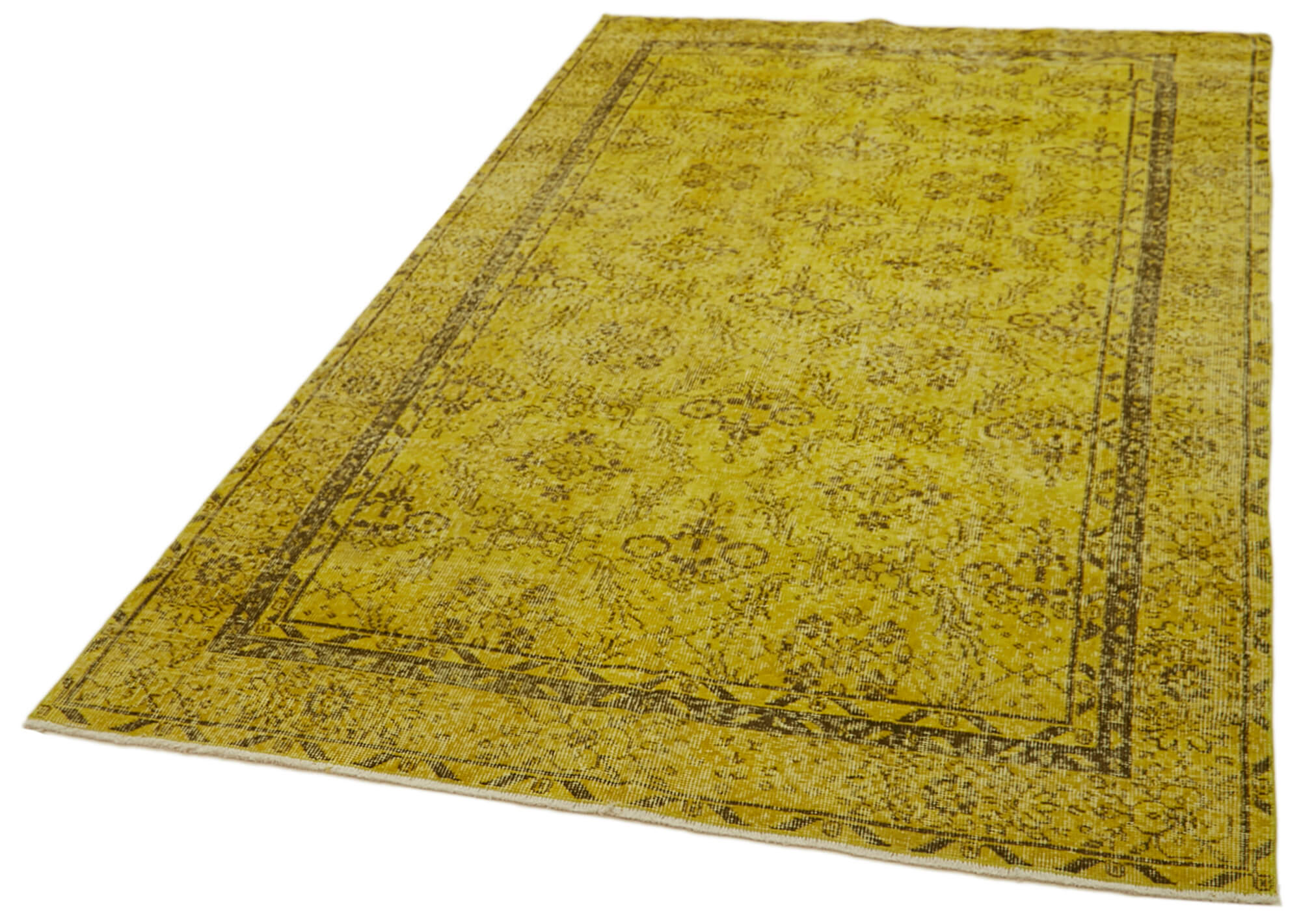 Vintage Area Rug – Hand Woven Overdyed Yellow Cotton Wool Carpet 5'1''x8'9''