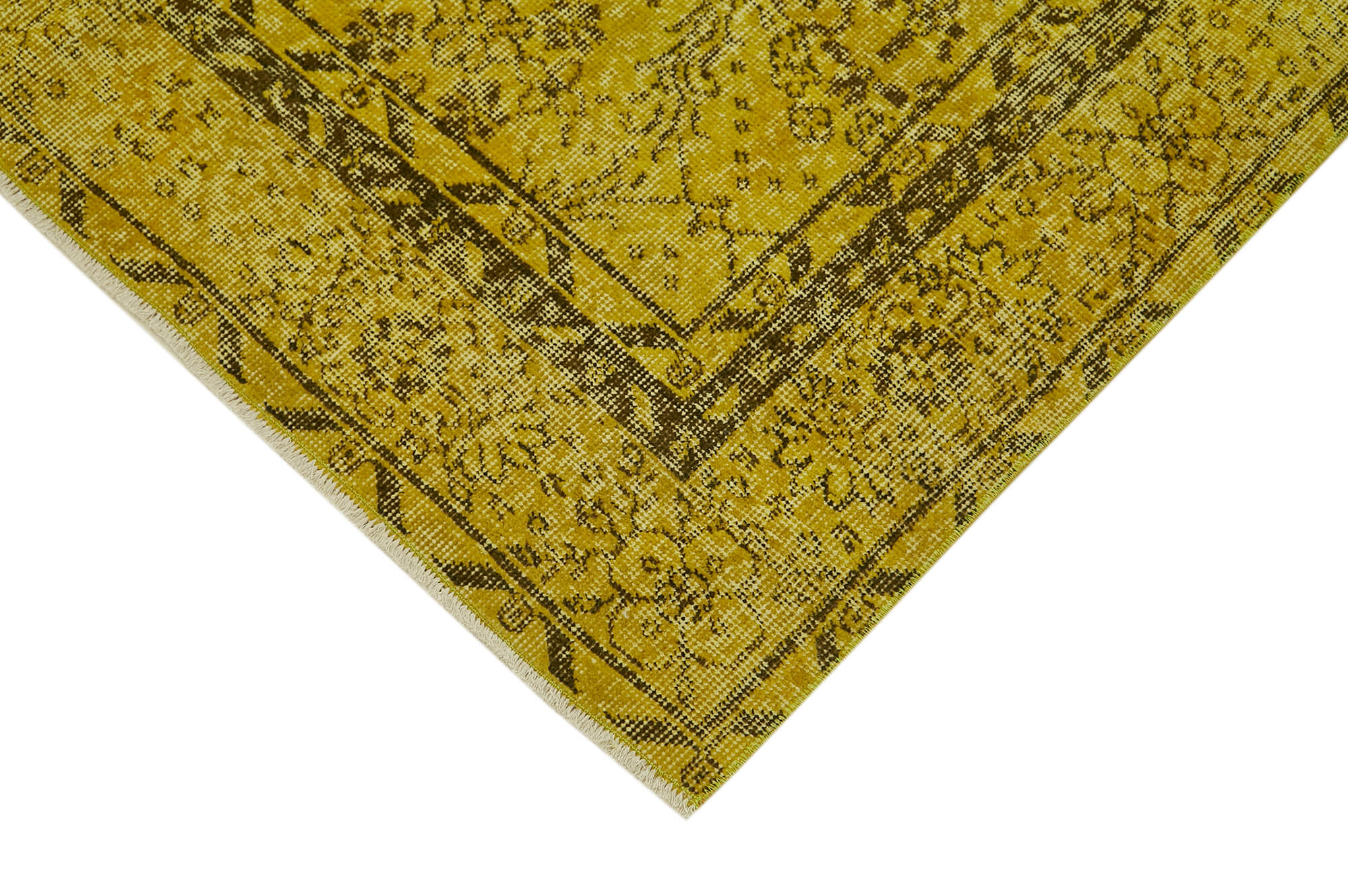 Vintage Area Rug – Hand Woven Overdyed Yellow Cotton Wool Carpet 5'1''x8'9''