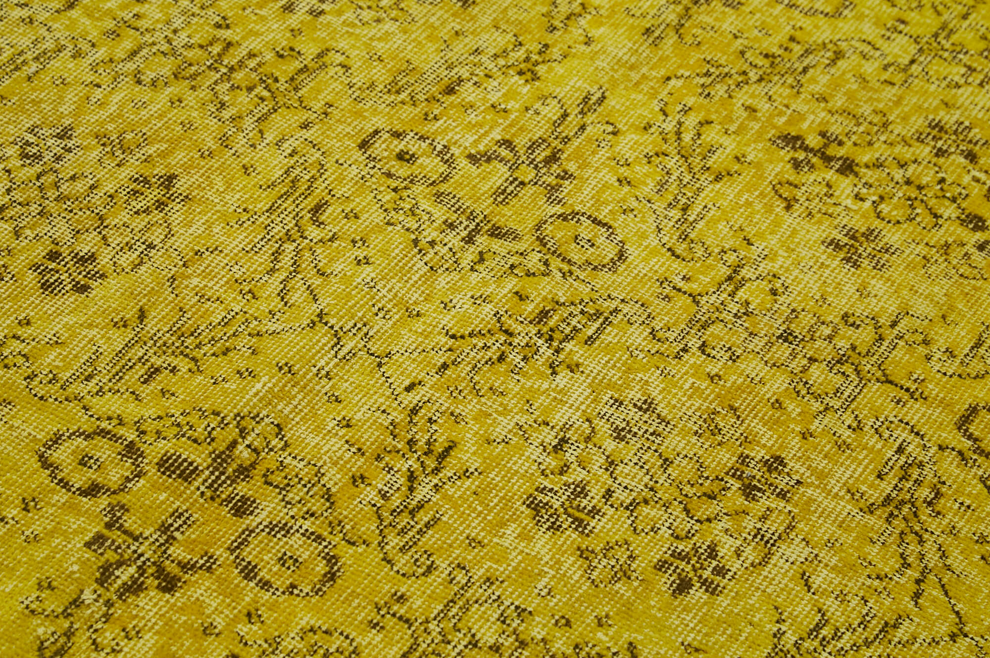 Vintage Area Rug – Hand Woven Overdyed Yellow Cotton Wool Carpet 5'1''x8'9''