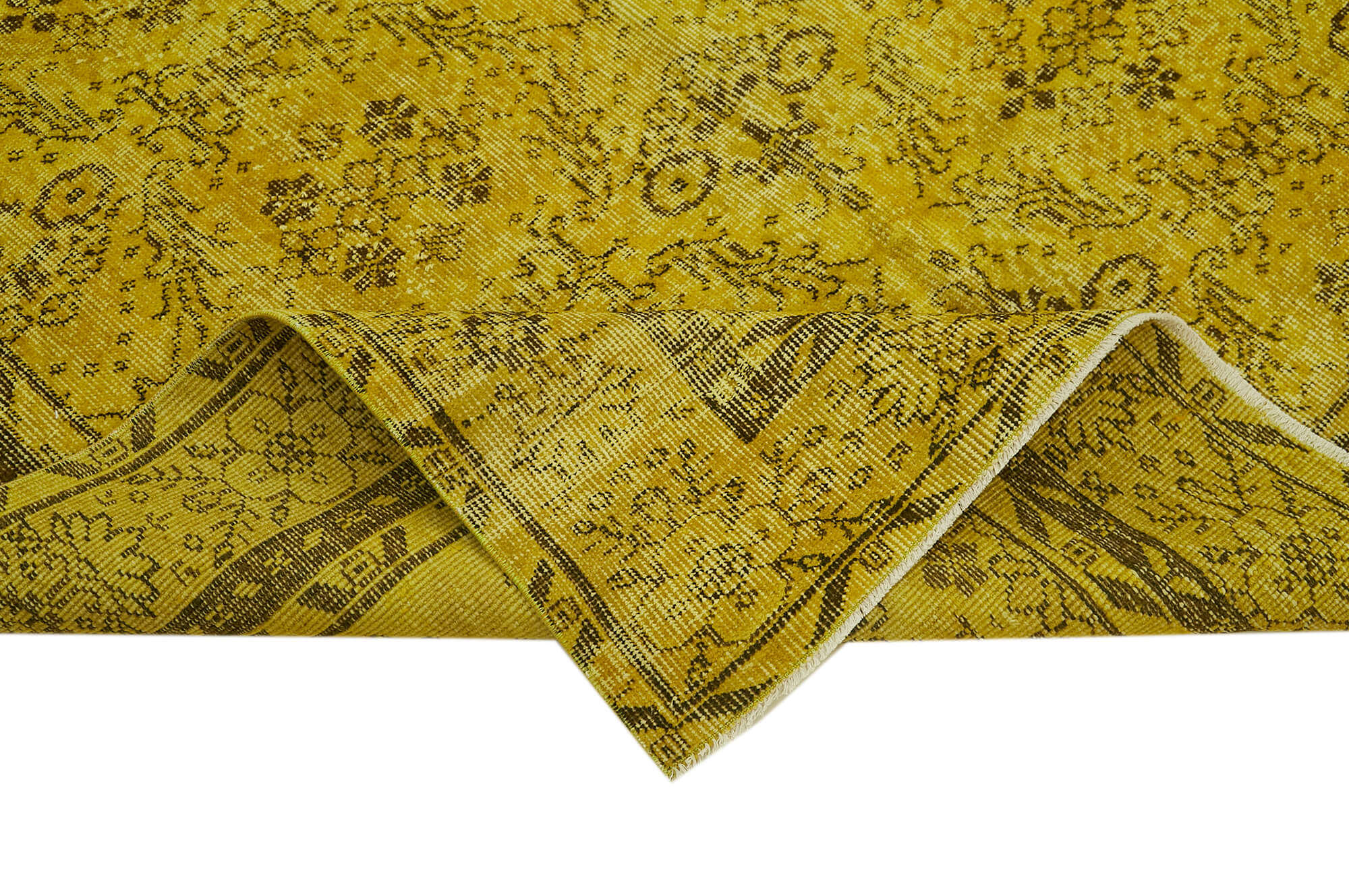 Vintage Area Rug – Hand Woven Overdyed Yellow Cotton Wool Carpet 5'1''x8'9''