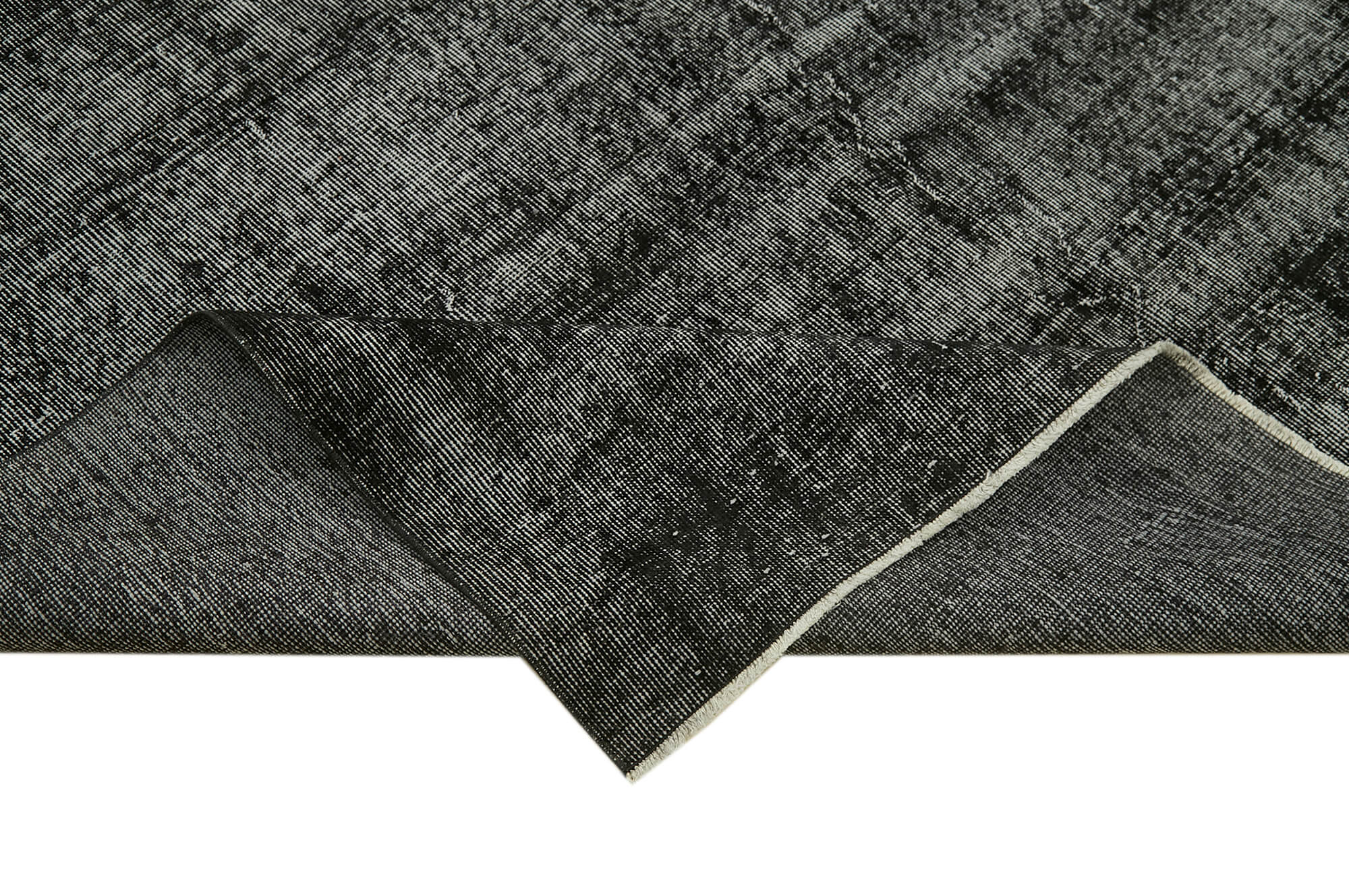Vintage Handmade Area Rug – Overdyed Black Hand Woven Rug 6'10'' x 10'0'' Cotton Wool